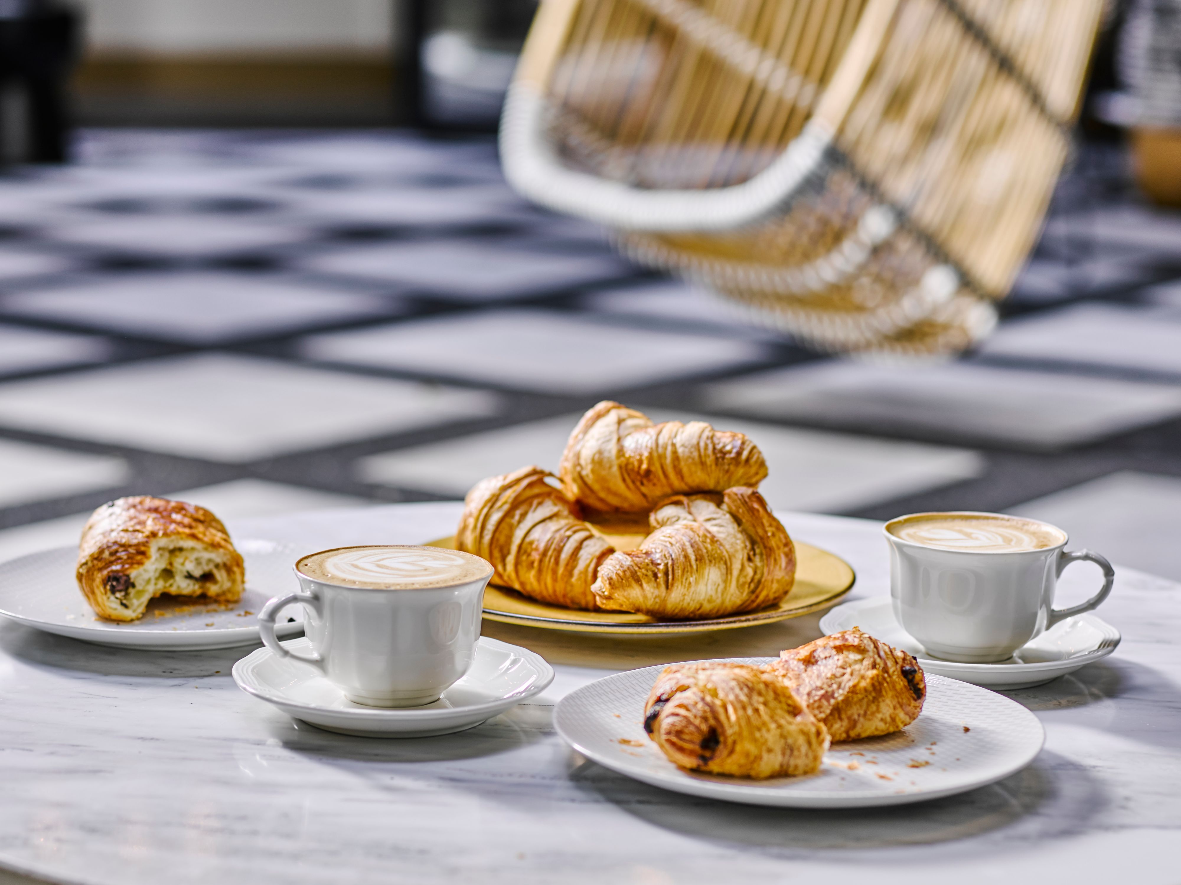 cup of coffee and croissants