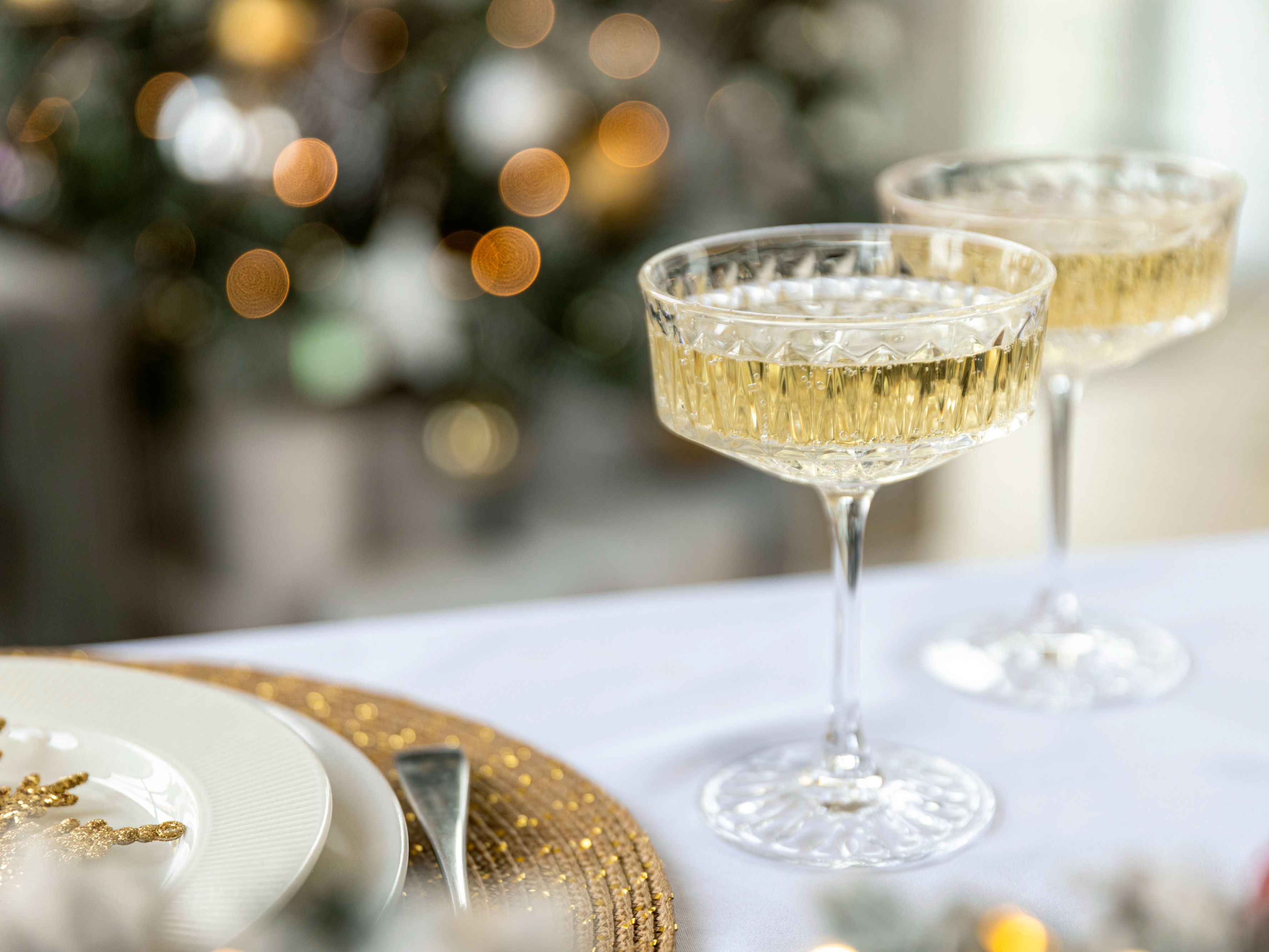 Christmas dining ware and champagne
