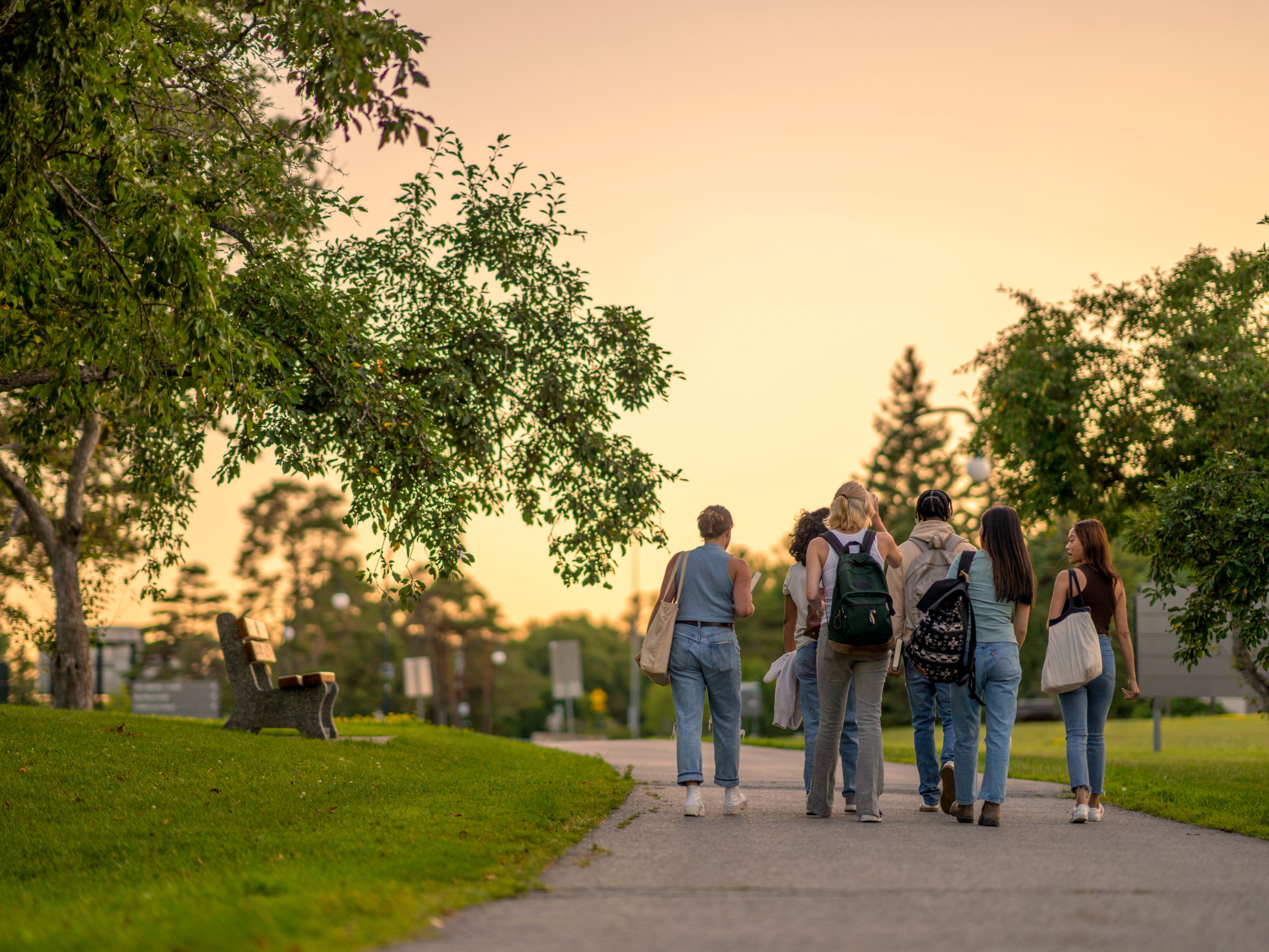students walking on campus