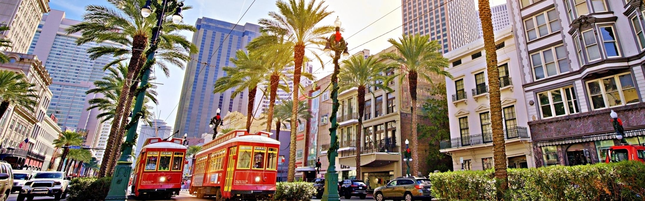 New Orleans trolley cars in summer