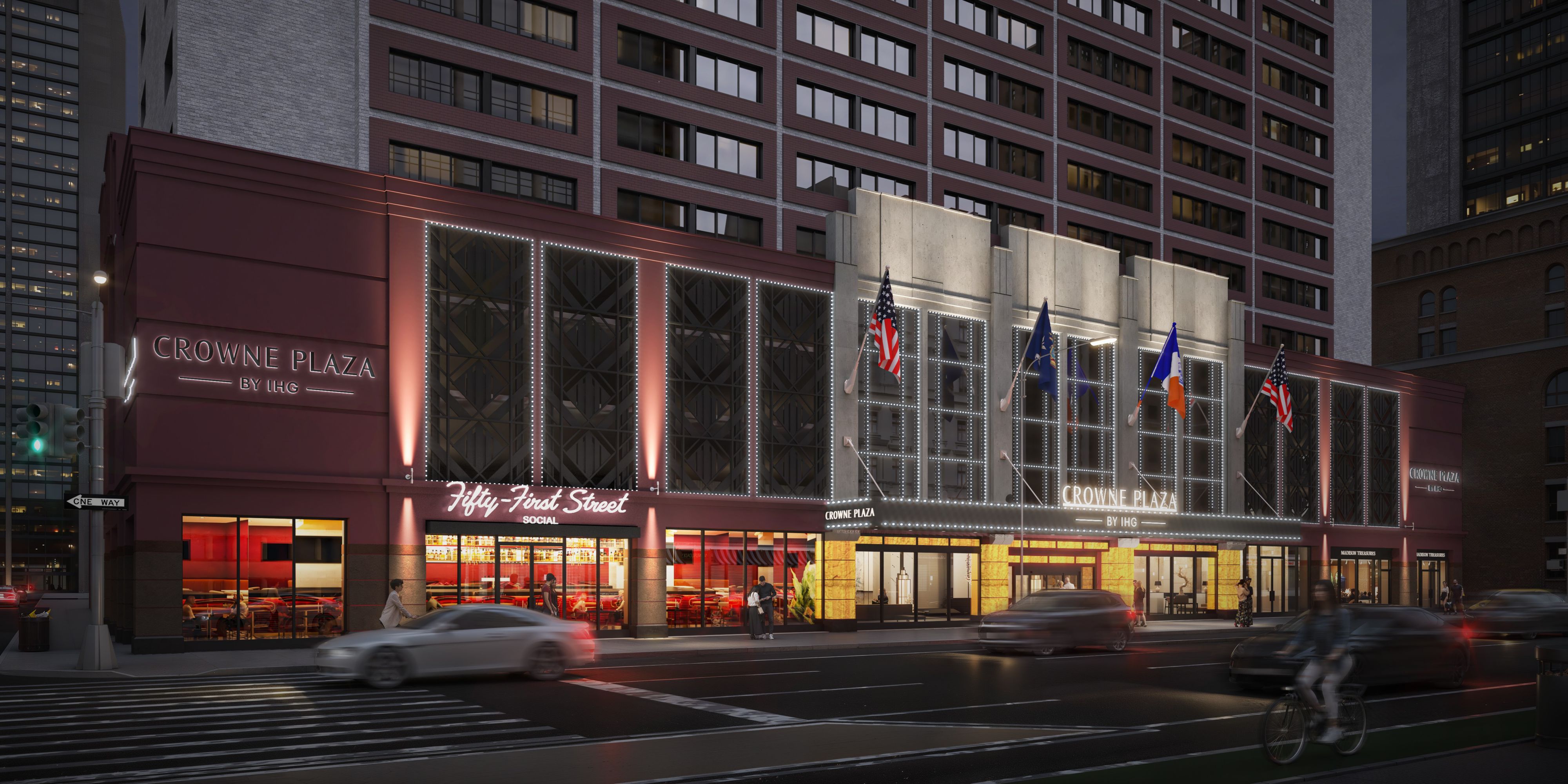 Angled view of the hotel's new entrance