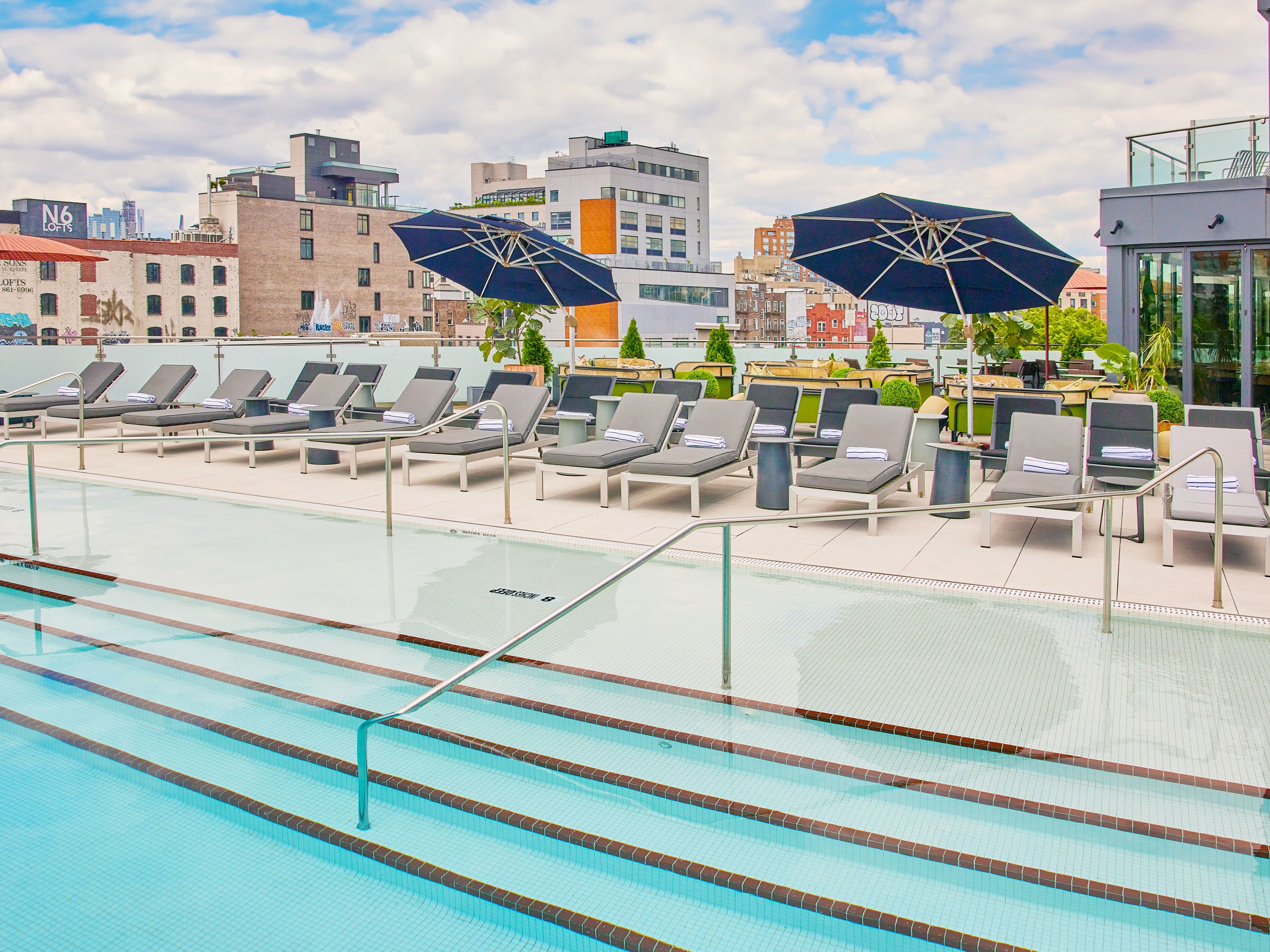 Enjoy a dip in our outdoor pool on the fourth floor terrace.