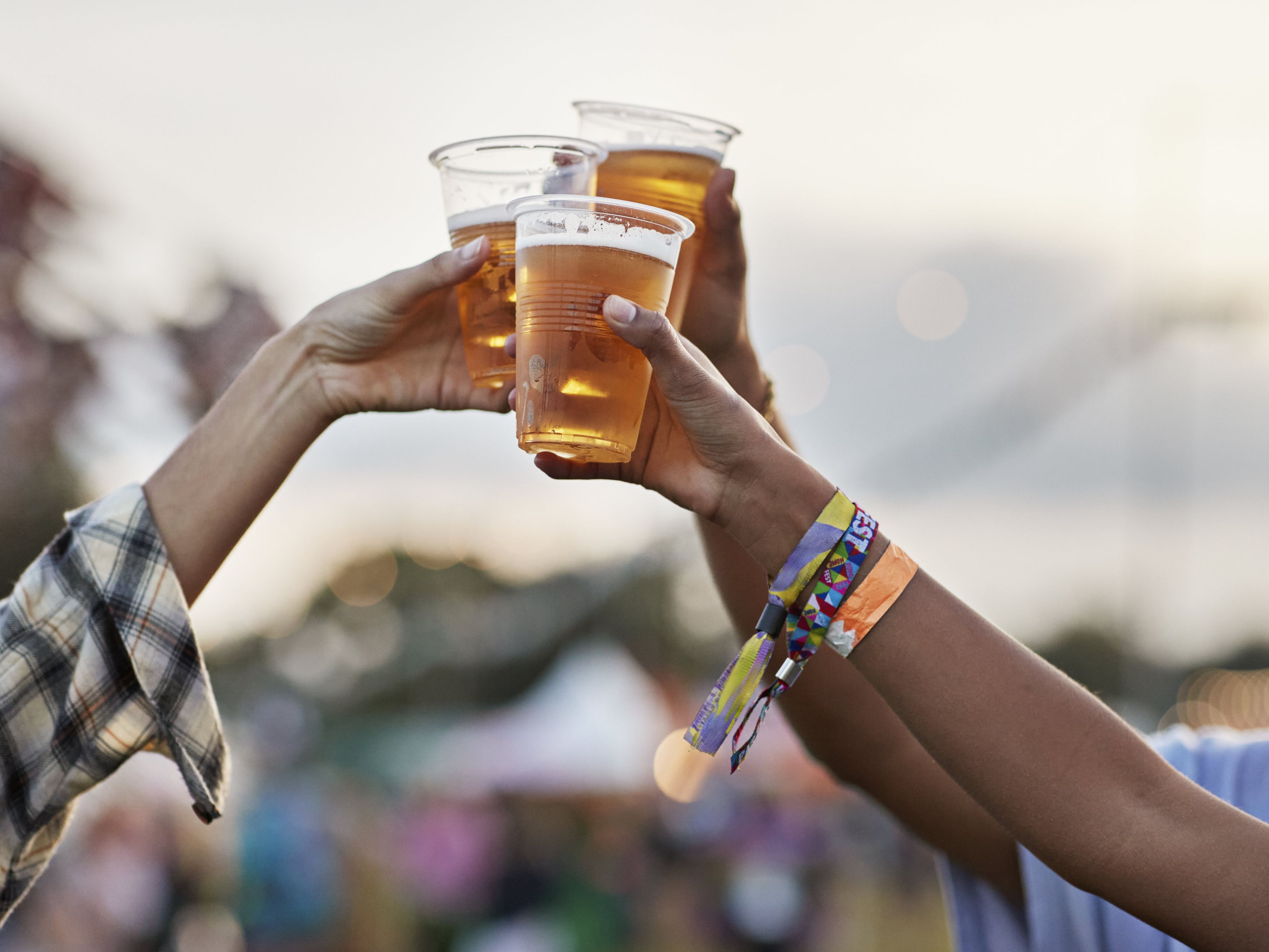 cheers with beer at a festival