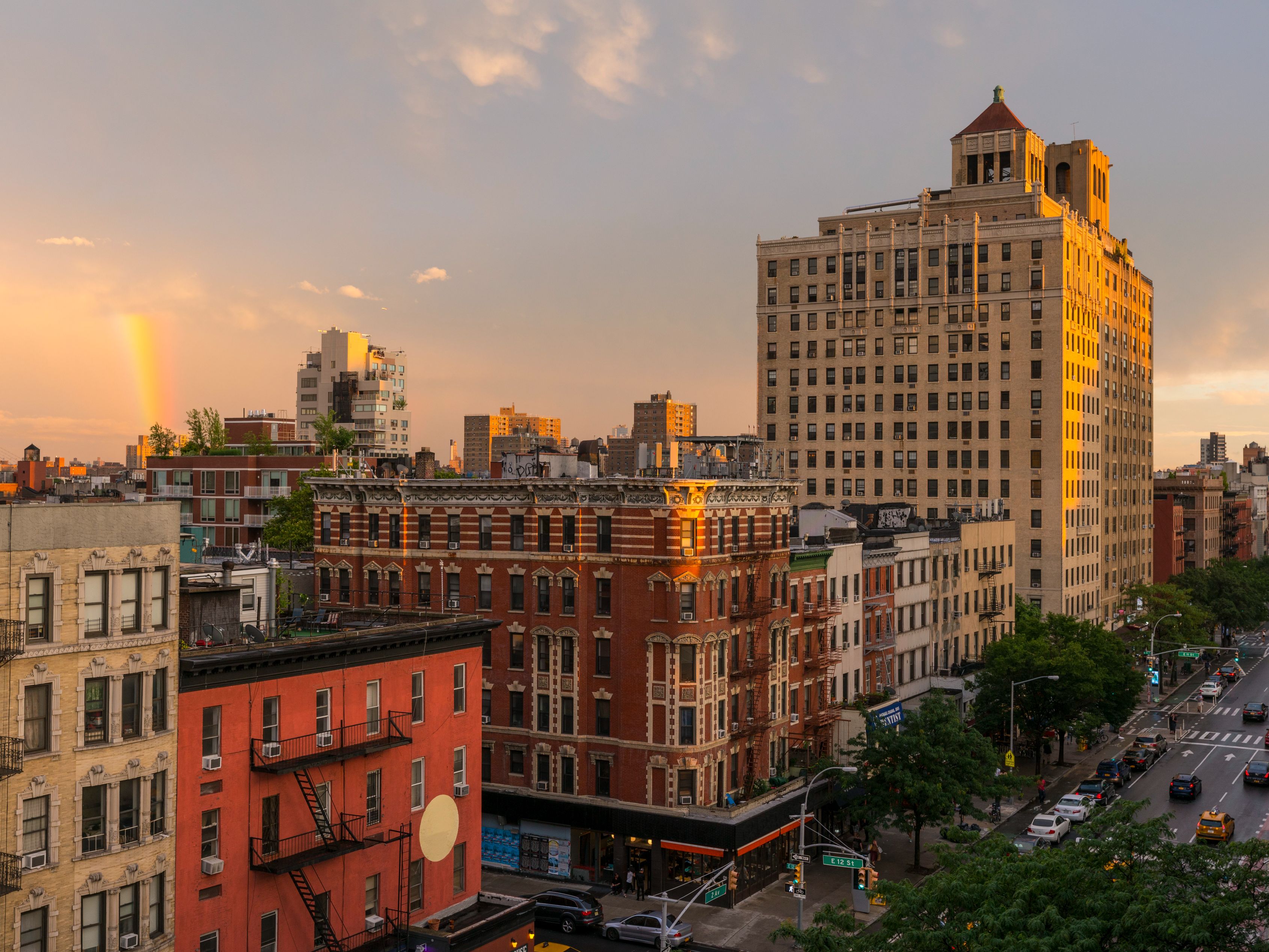 East Village neighborhood during sunset