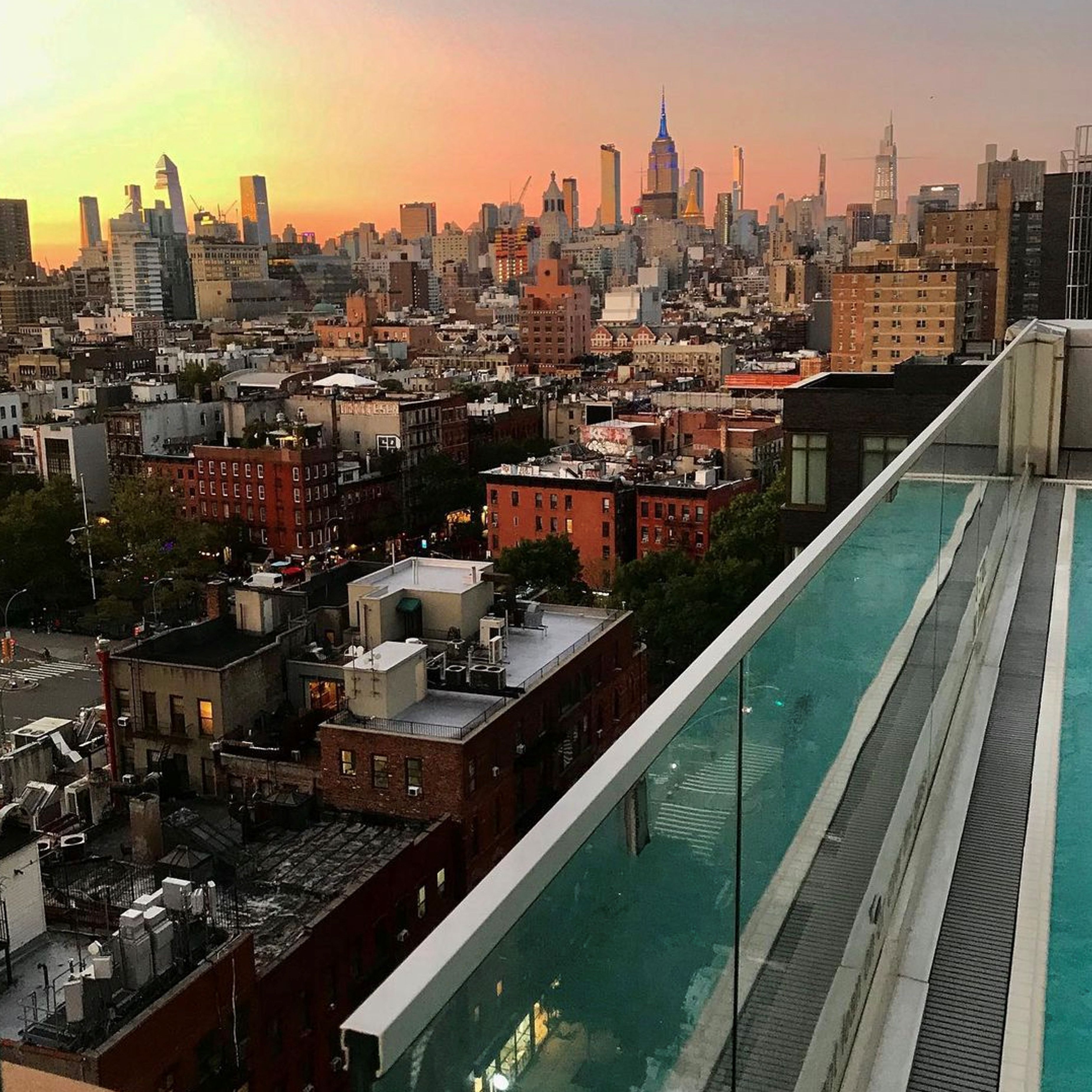View of New York City from our rooftop at dusk