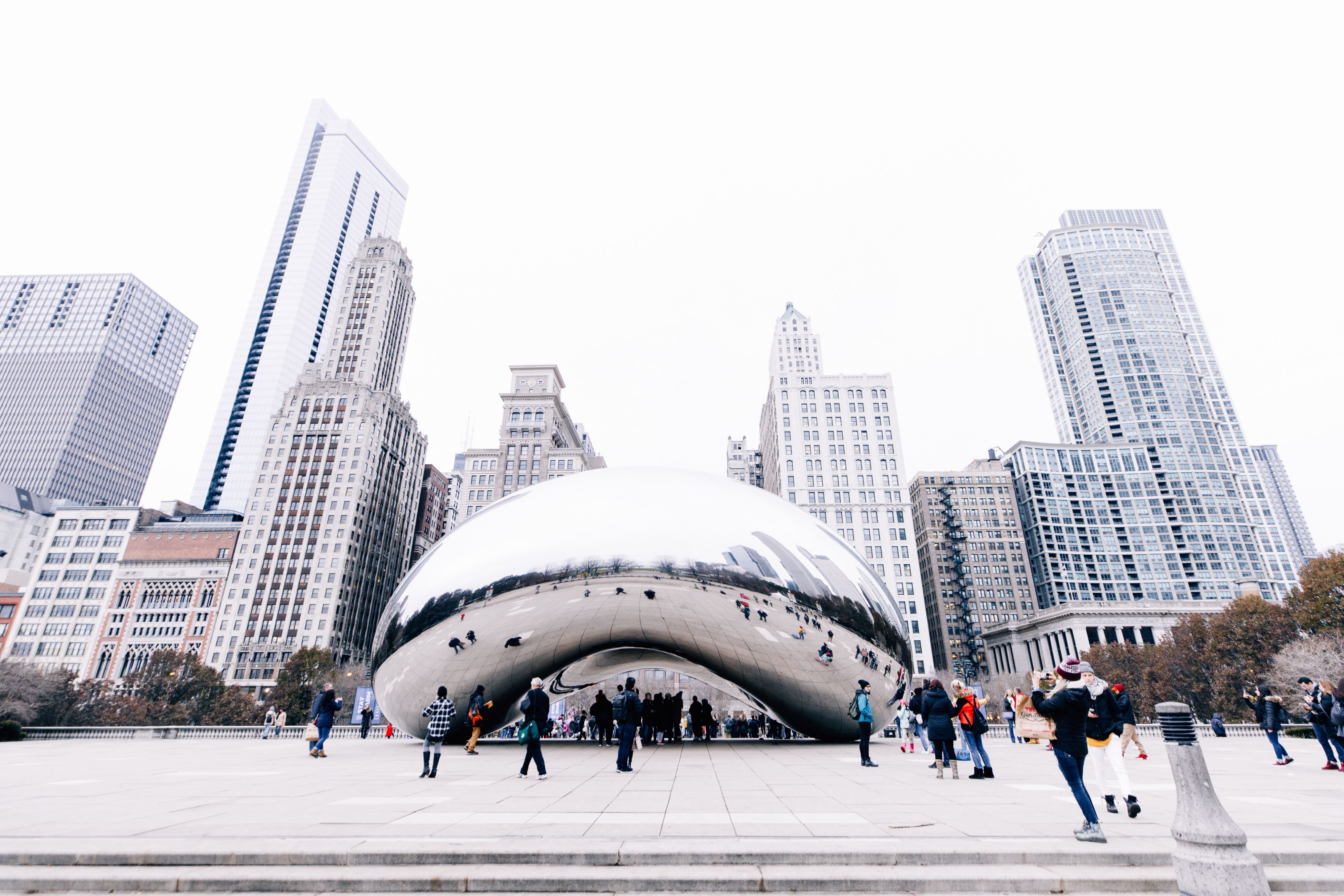 Cloud Gate sculpture in Millennium Park surrounded by visitors