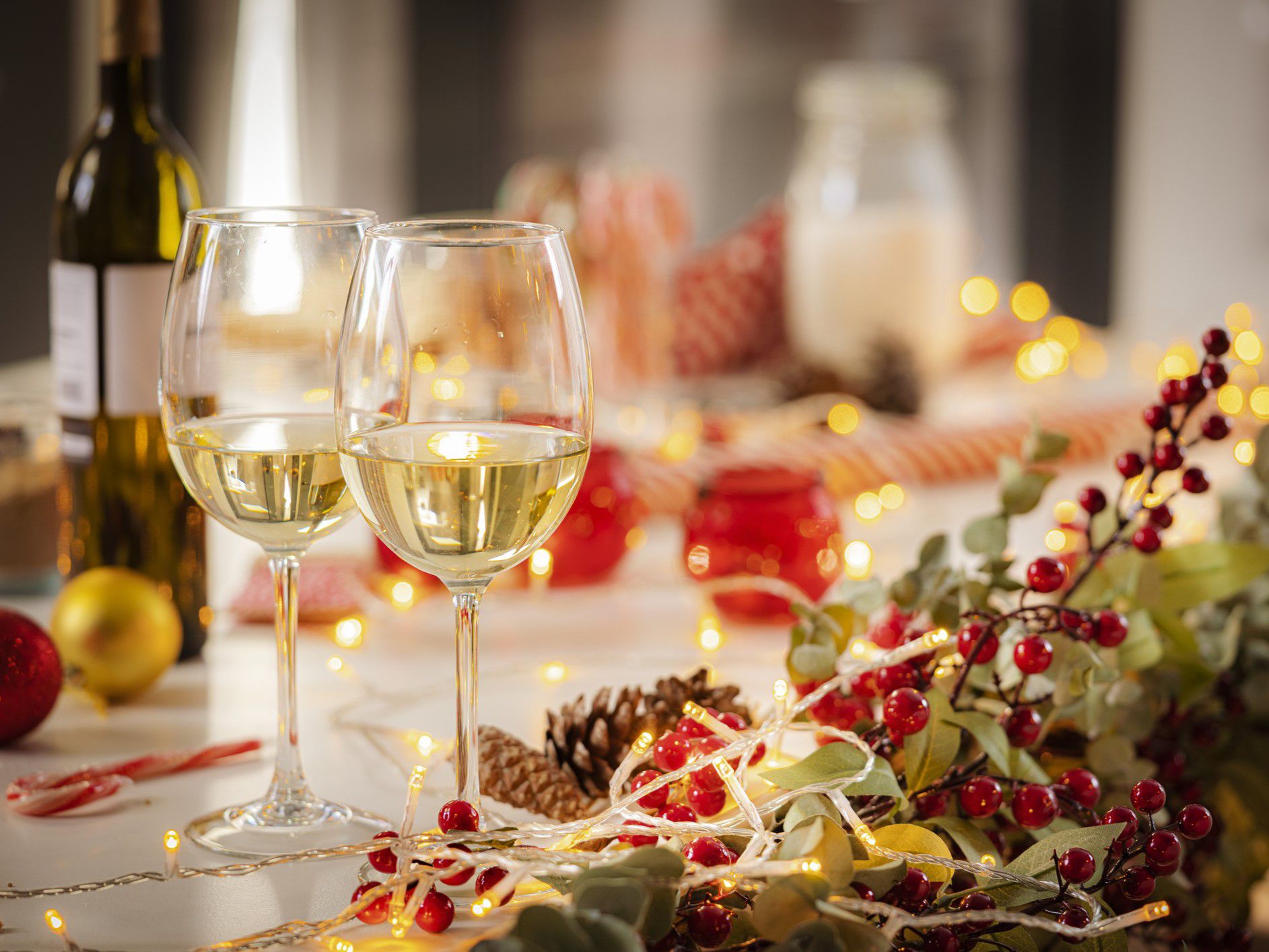 Wine glasses on a decorated table