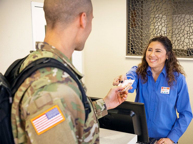 Serviceman at front desk