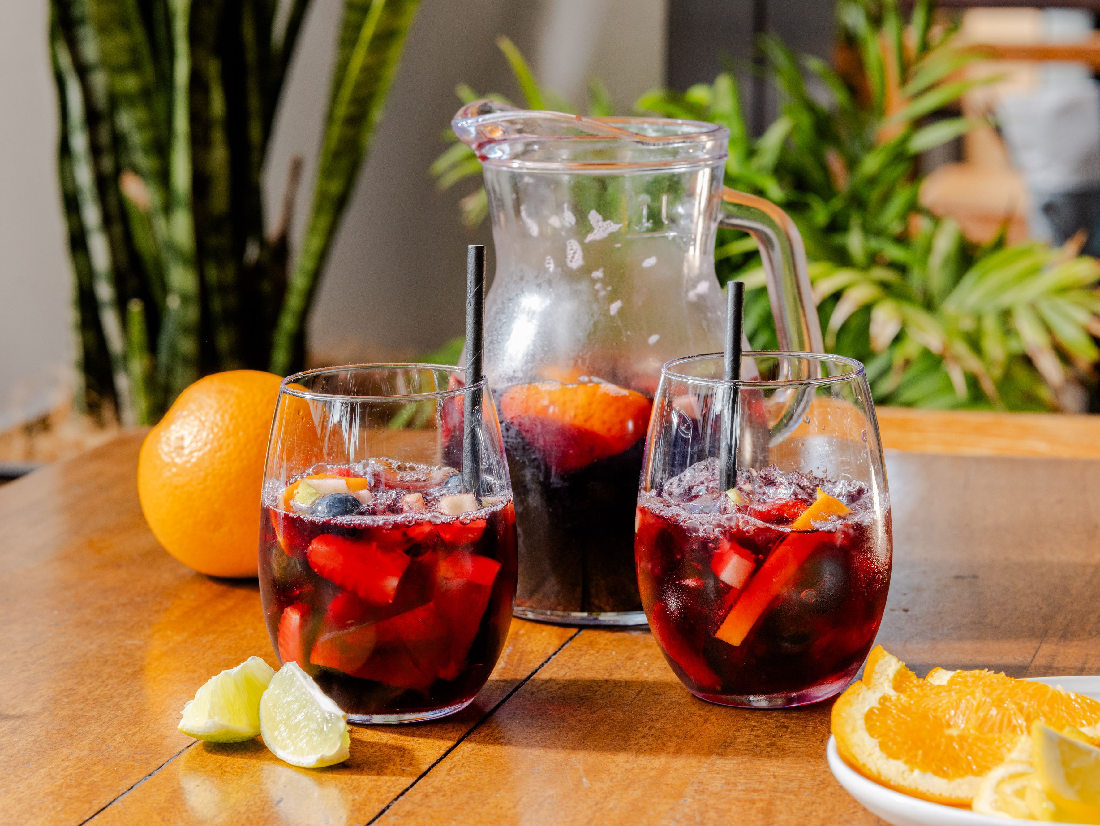 Sangria pitcher and glasses.