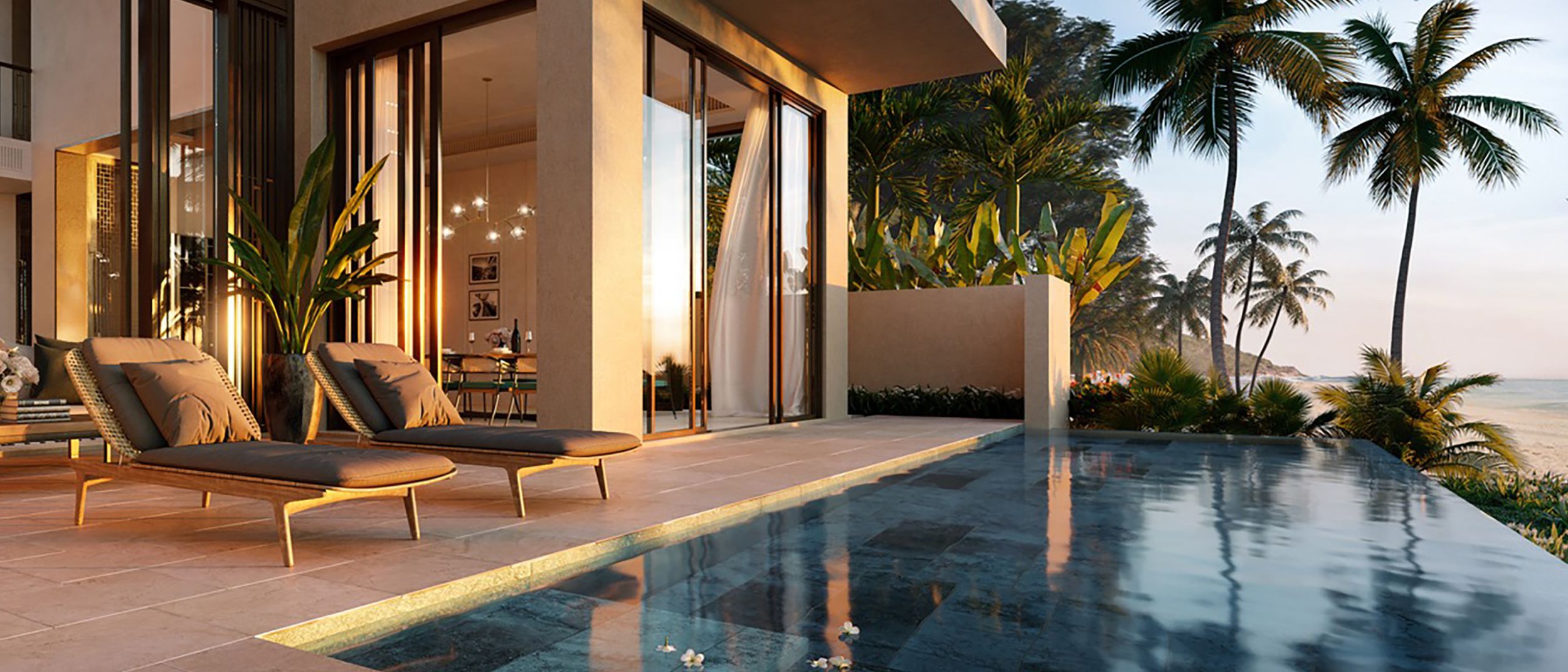 غرفة بمسبح في الشرفة وقت الغروب، منتجع إنتركونتيننتال فنادق هالونج باي.