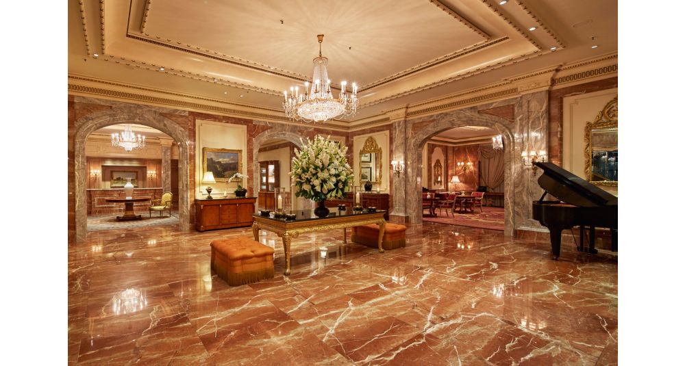 Marble lobby and signature flowers at the Regent Berlin