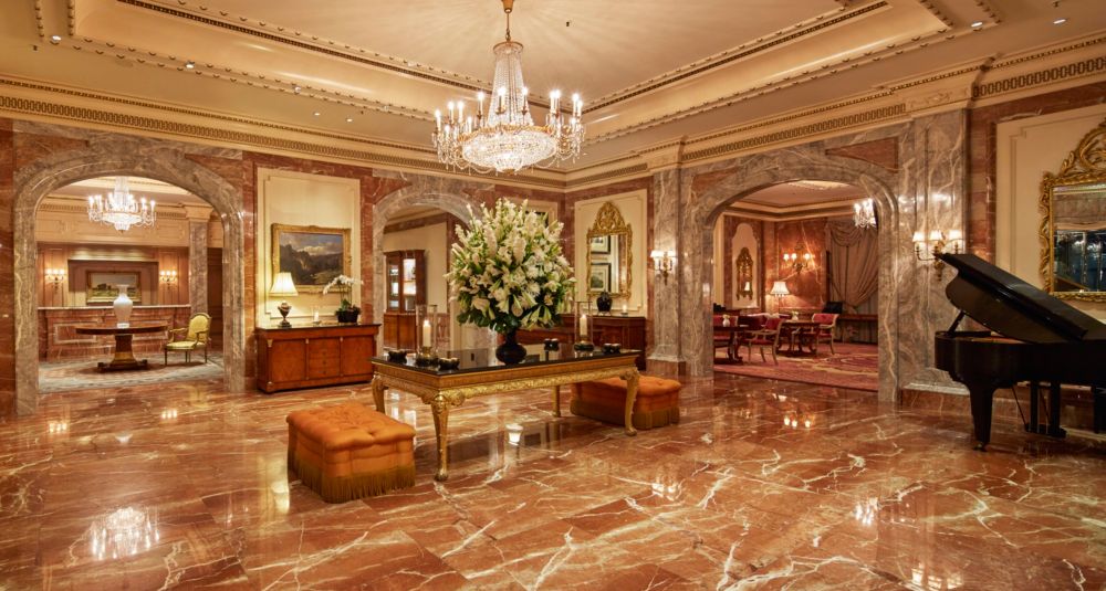 Marble lobby and signature flowers at the Regent Berlin