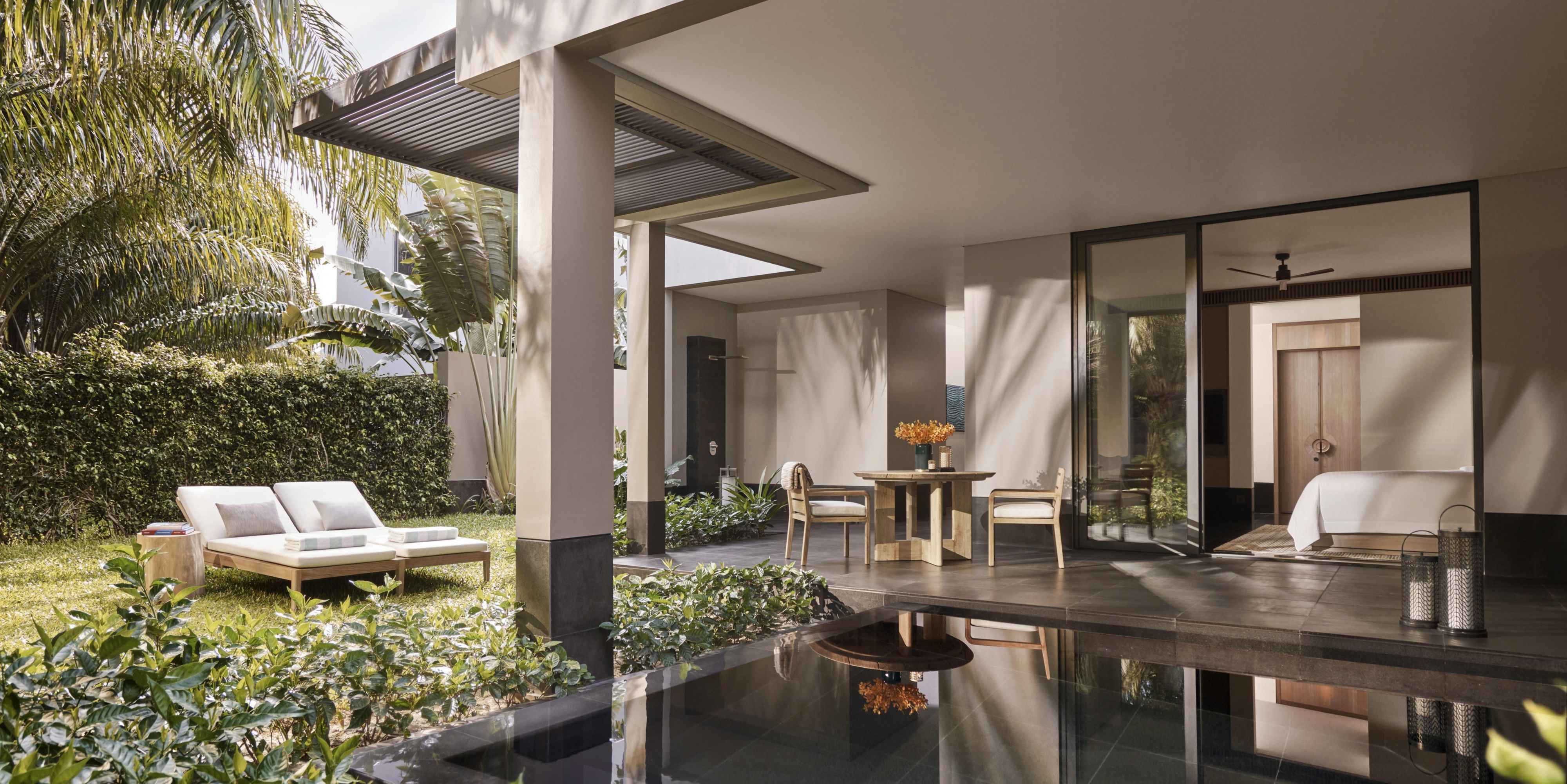 A perfect oasis with a tranquil, verdant veranda.