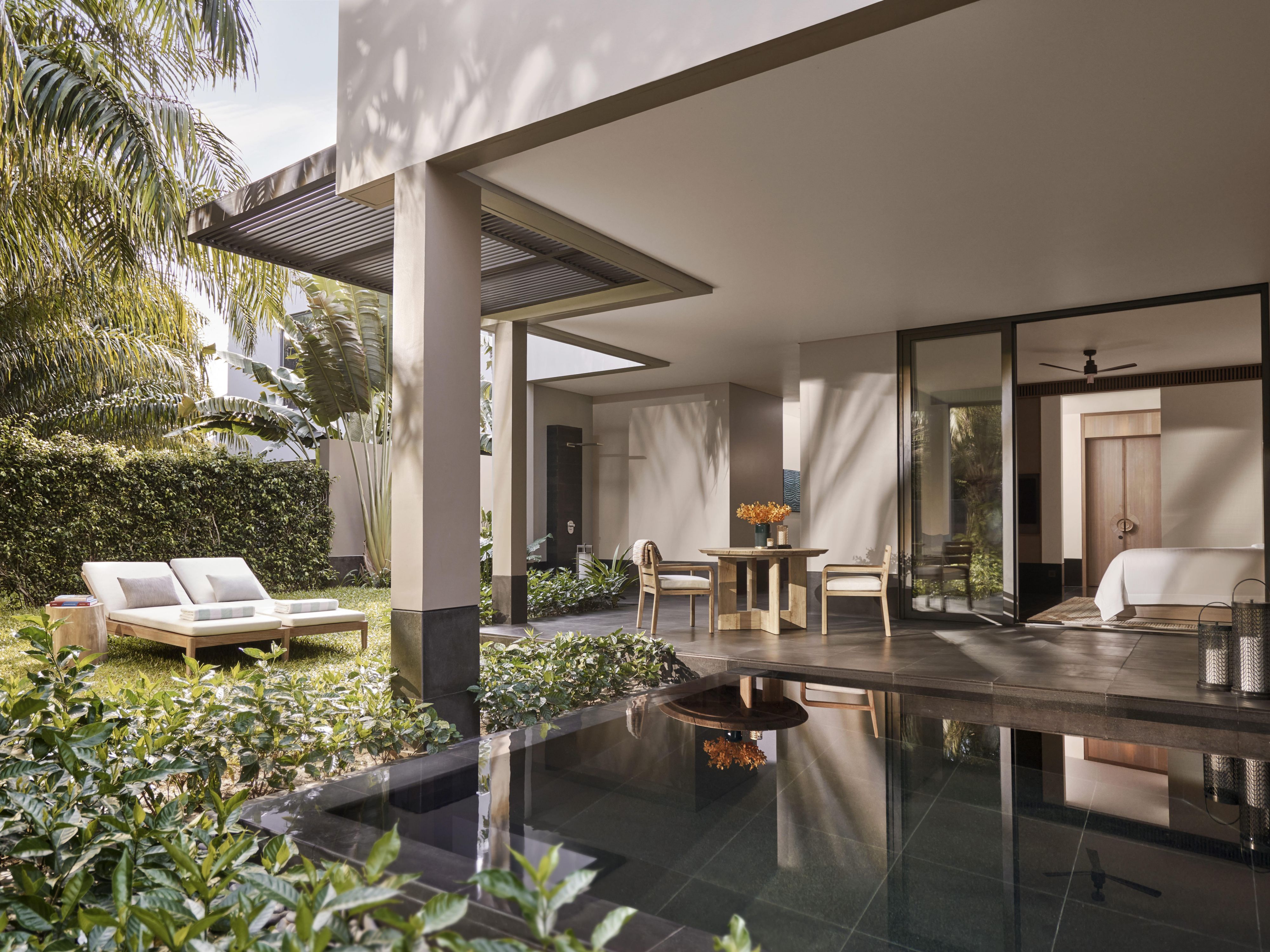 A perfect oasis with a tranquil, verdant veranda.