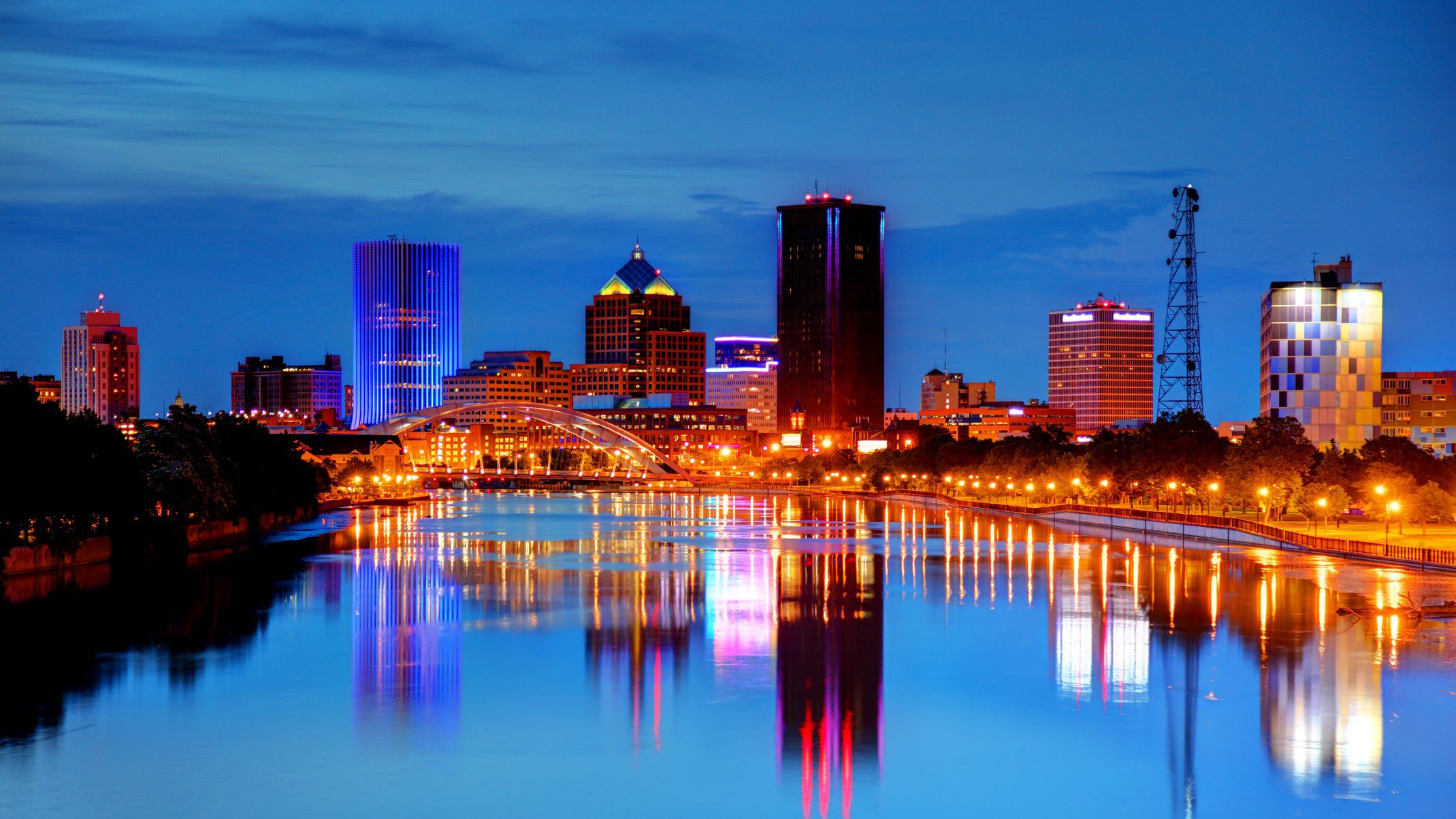 Downtown Rochester at dusk