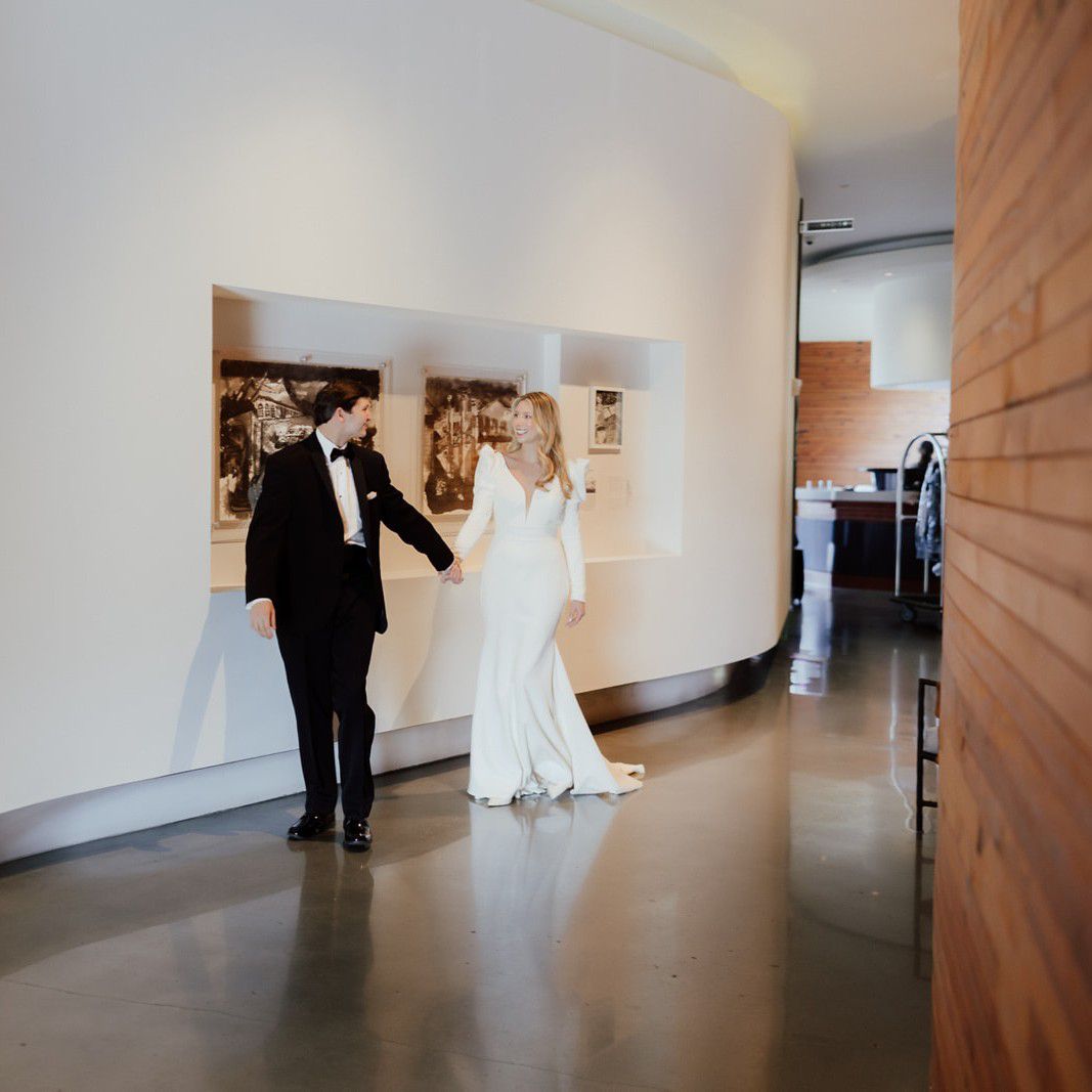 Newly weds walking down aisle