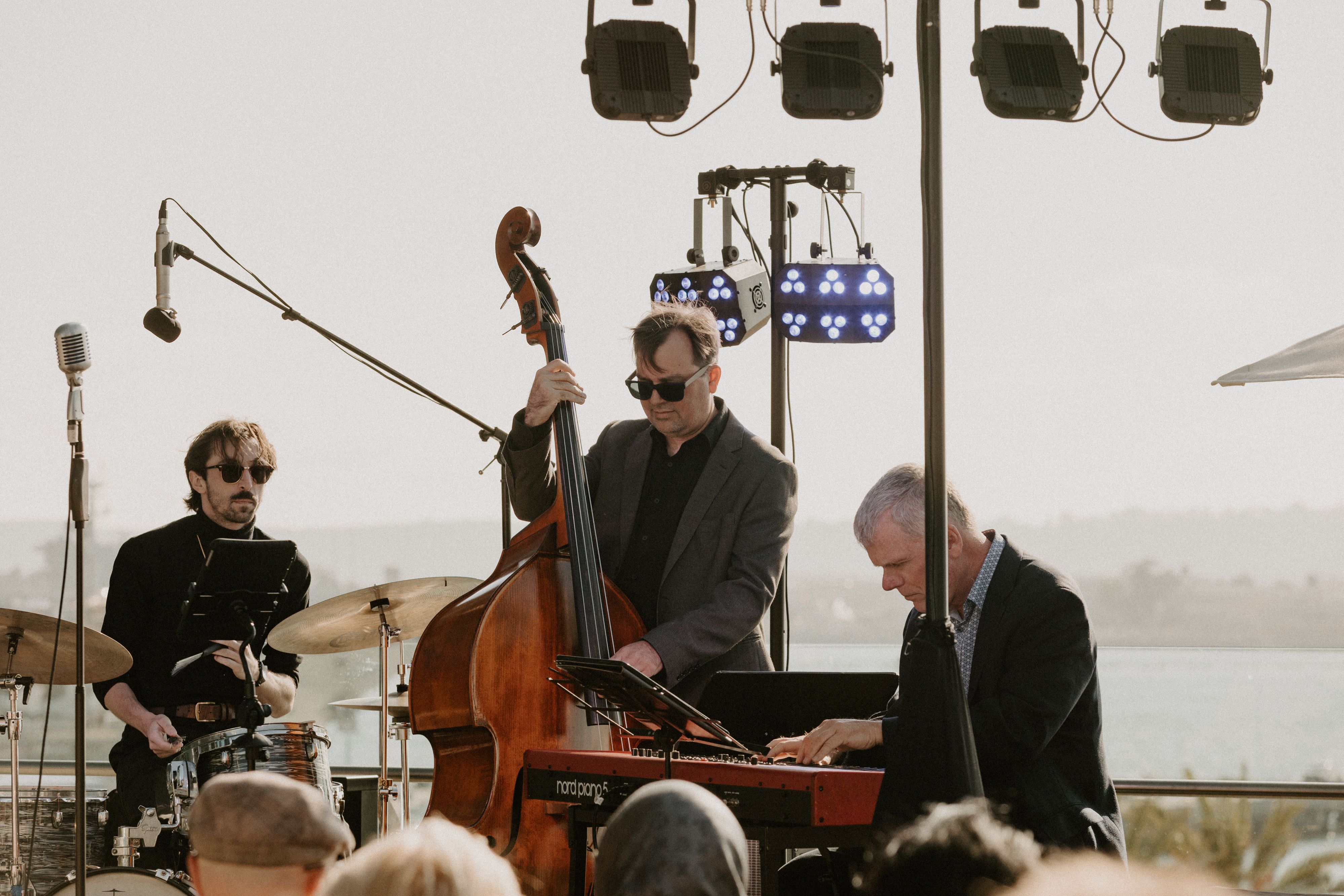 Musicians performing outside.