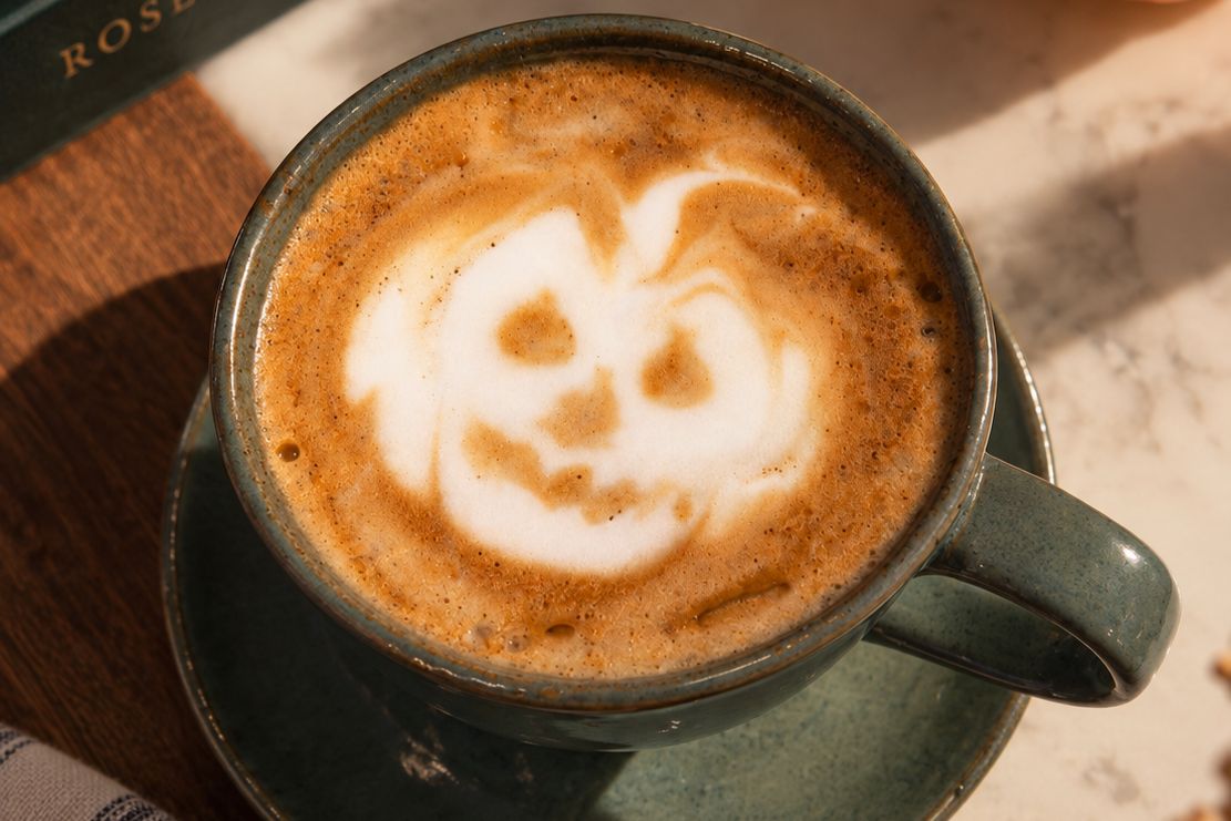 Latte with pumpkin foam art
