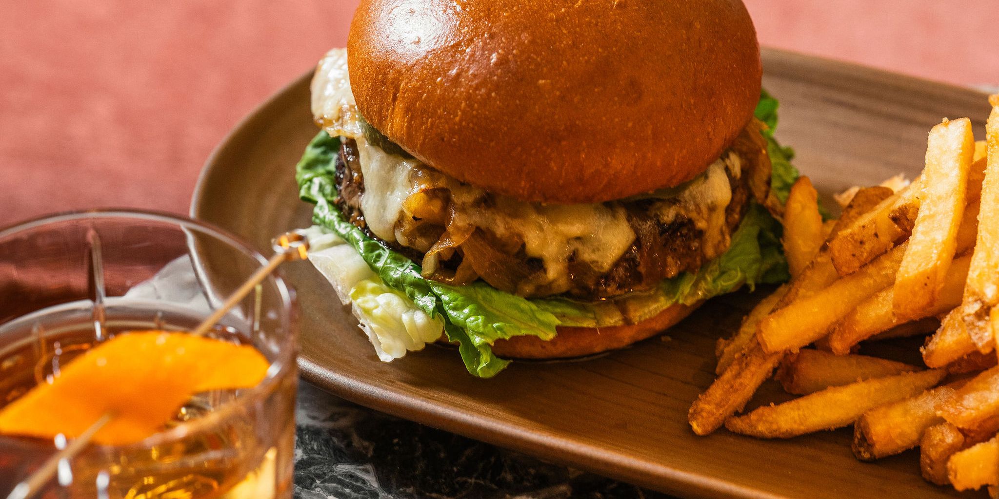 LE BAR burger and fries.