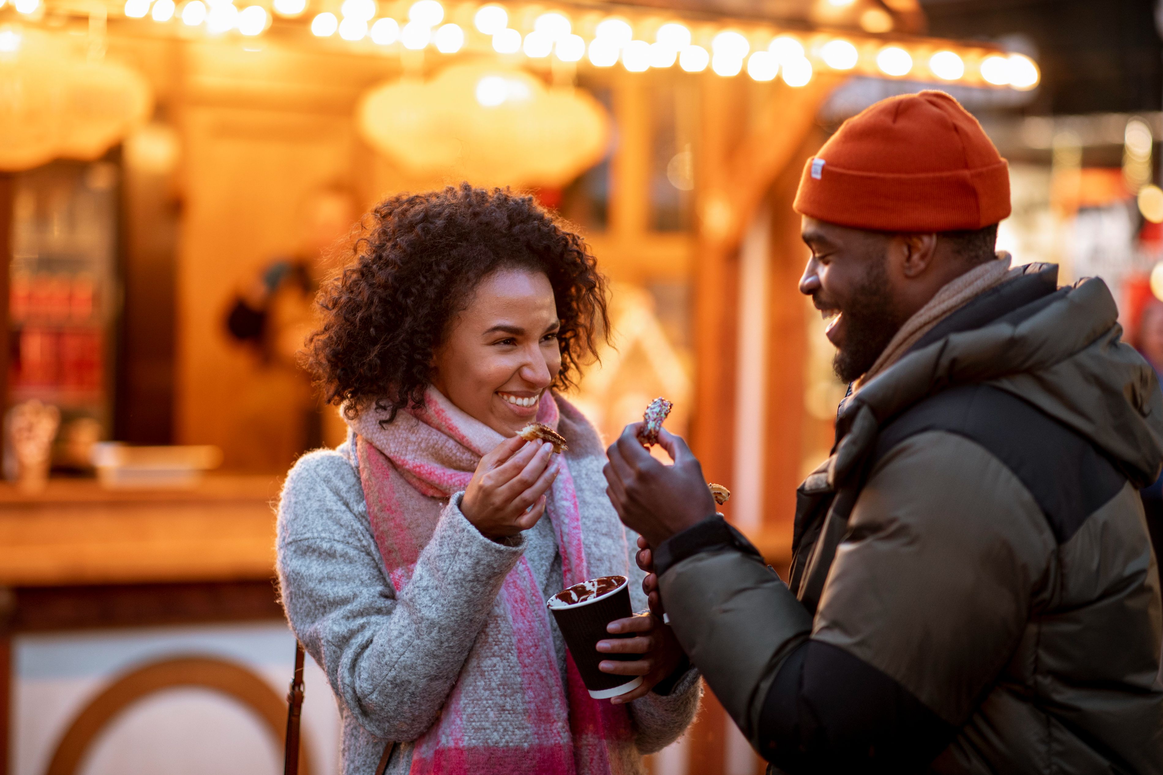 Couple at a holiday market