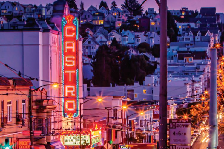 Neon lit Castro sign in San Francisco