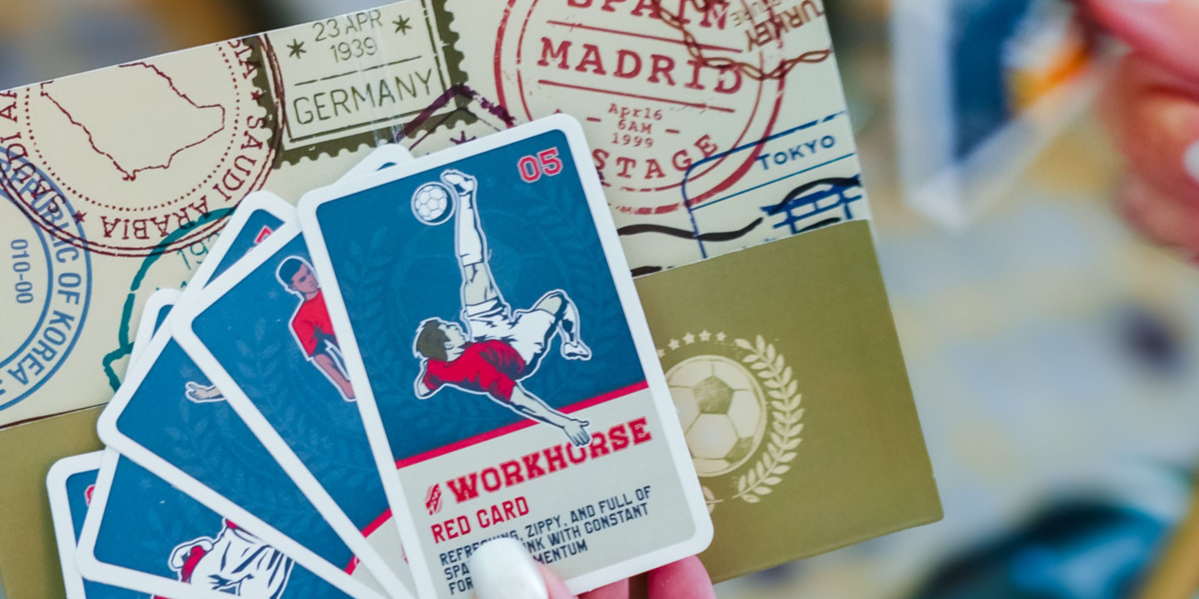 Soccer themed playing cards.