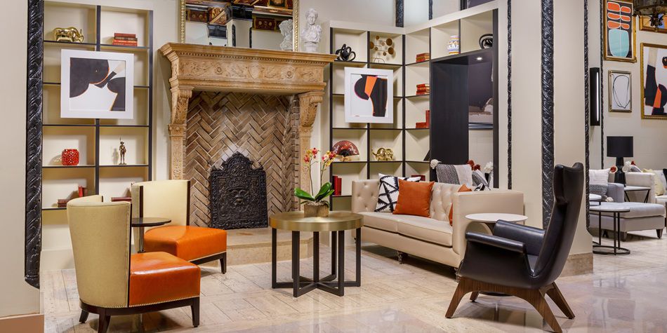 Hotel Spero lobby fireplace