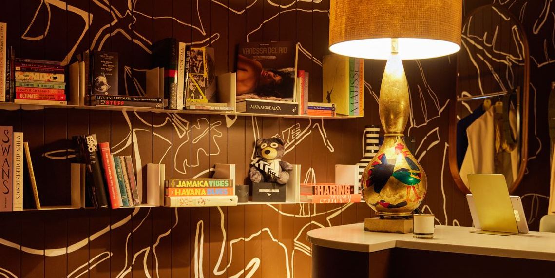 Book shelves at Aliya restaurant
