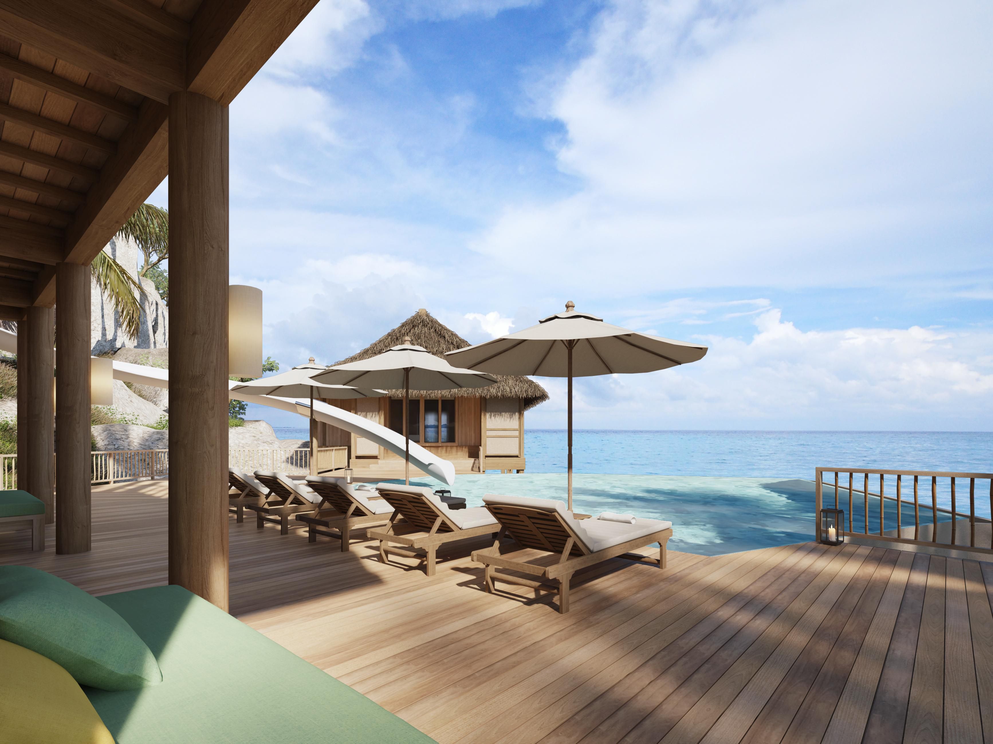 Set at the water’s edge on the rock formations of a private bay