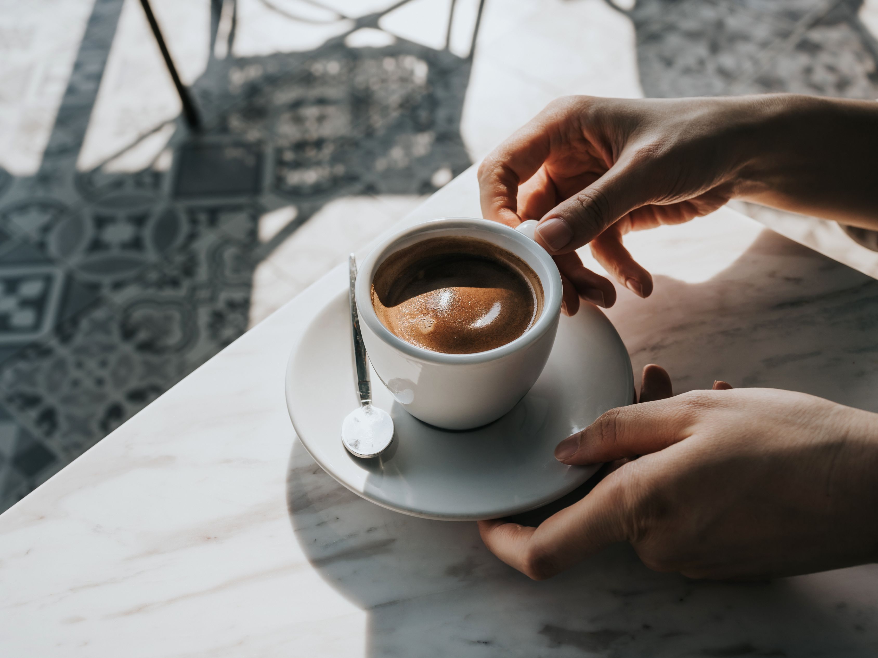 Cup of espresso at cafe.
