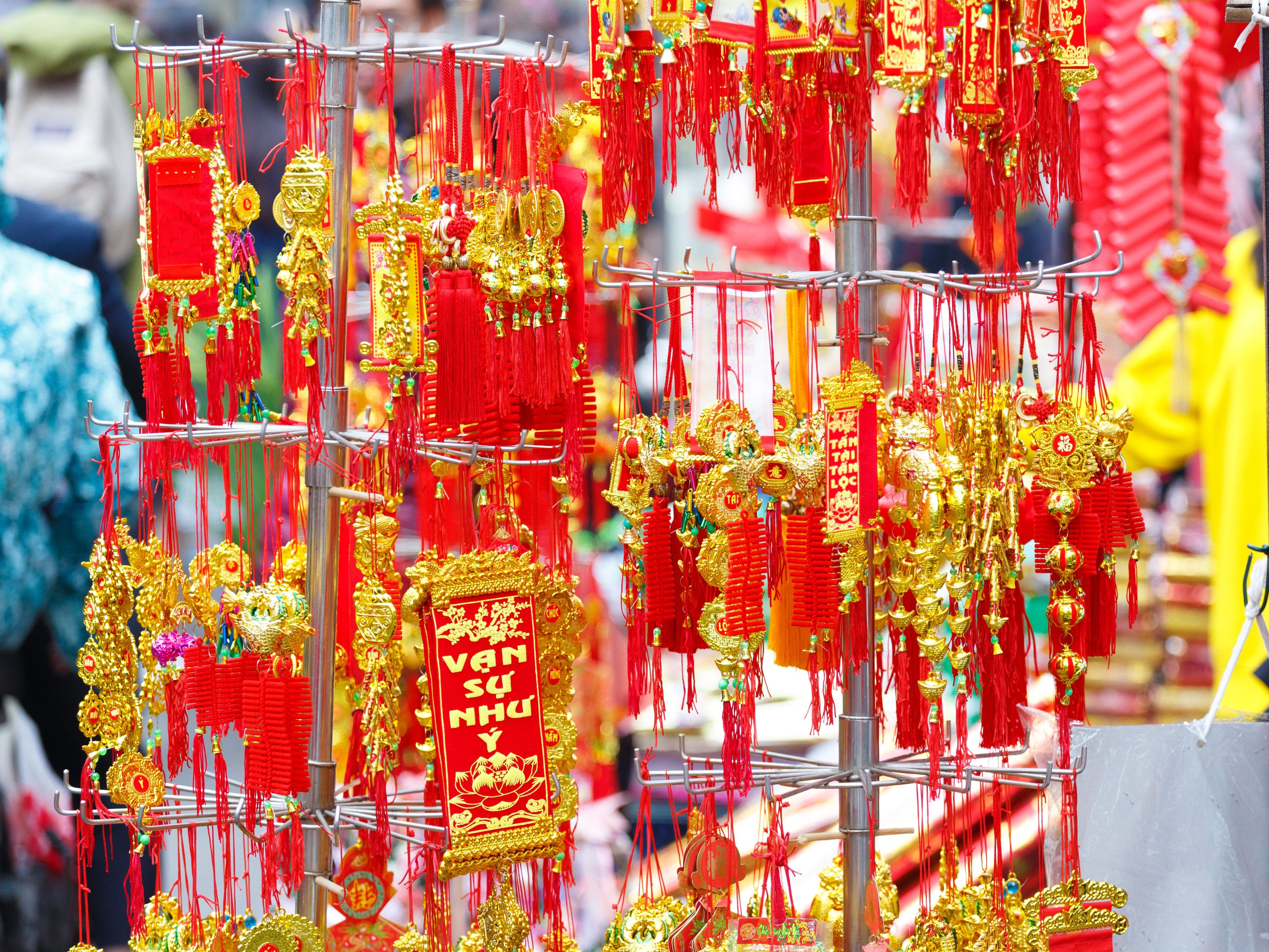 Chinese new year decorations hanging at festival