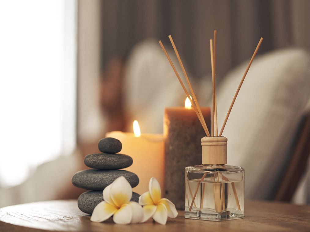 Spa table with scented candles