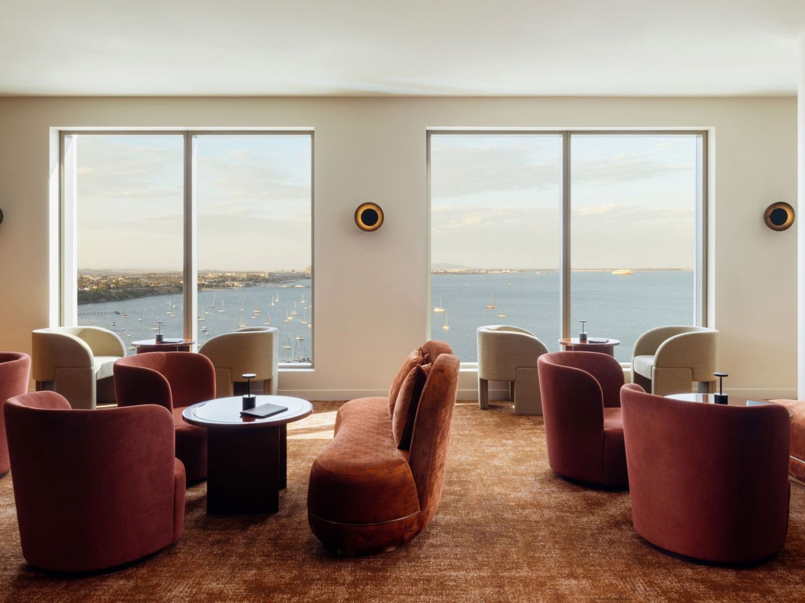 Cozy bar lounge with waterfront views.