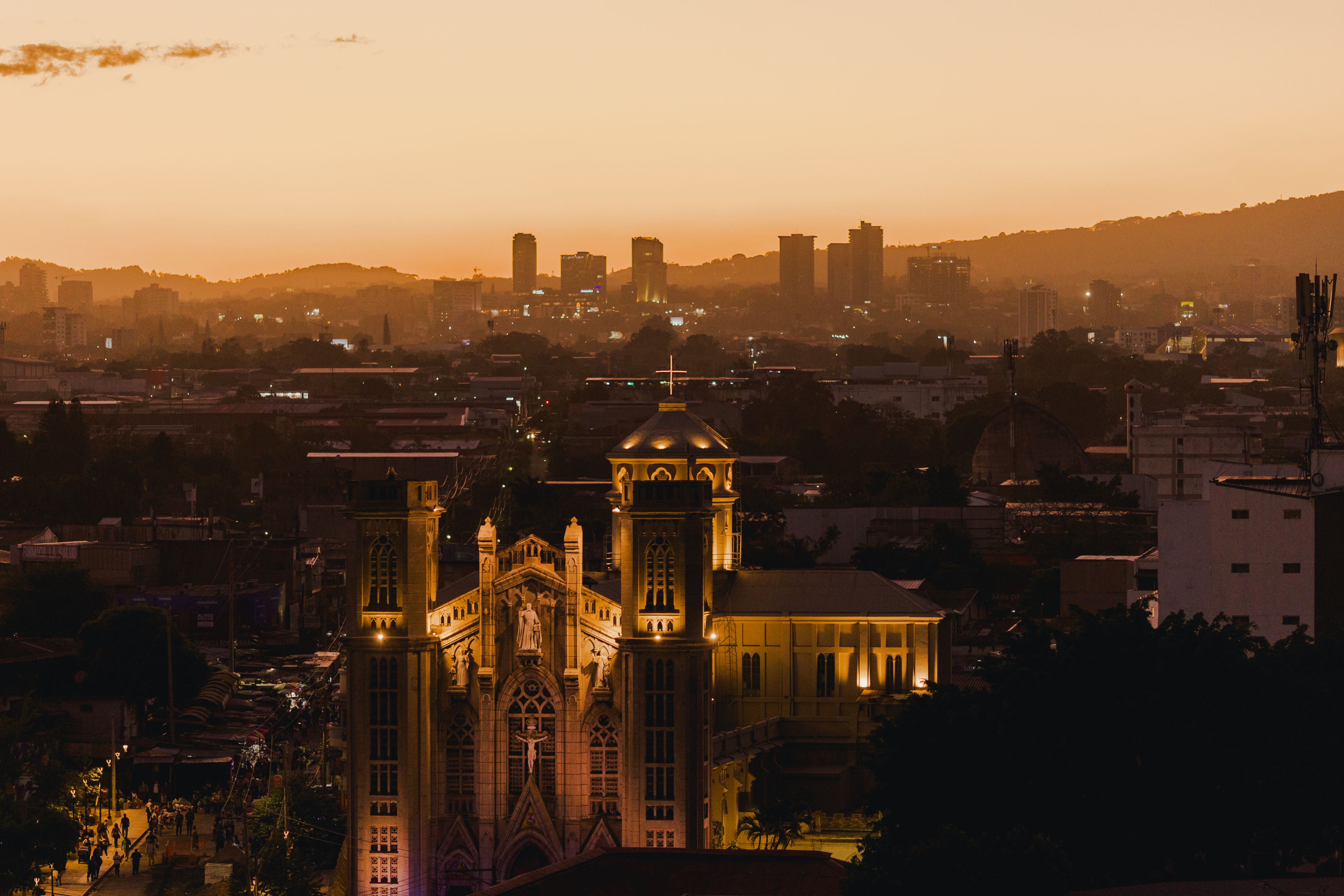 historic downtown san salvador at dusk