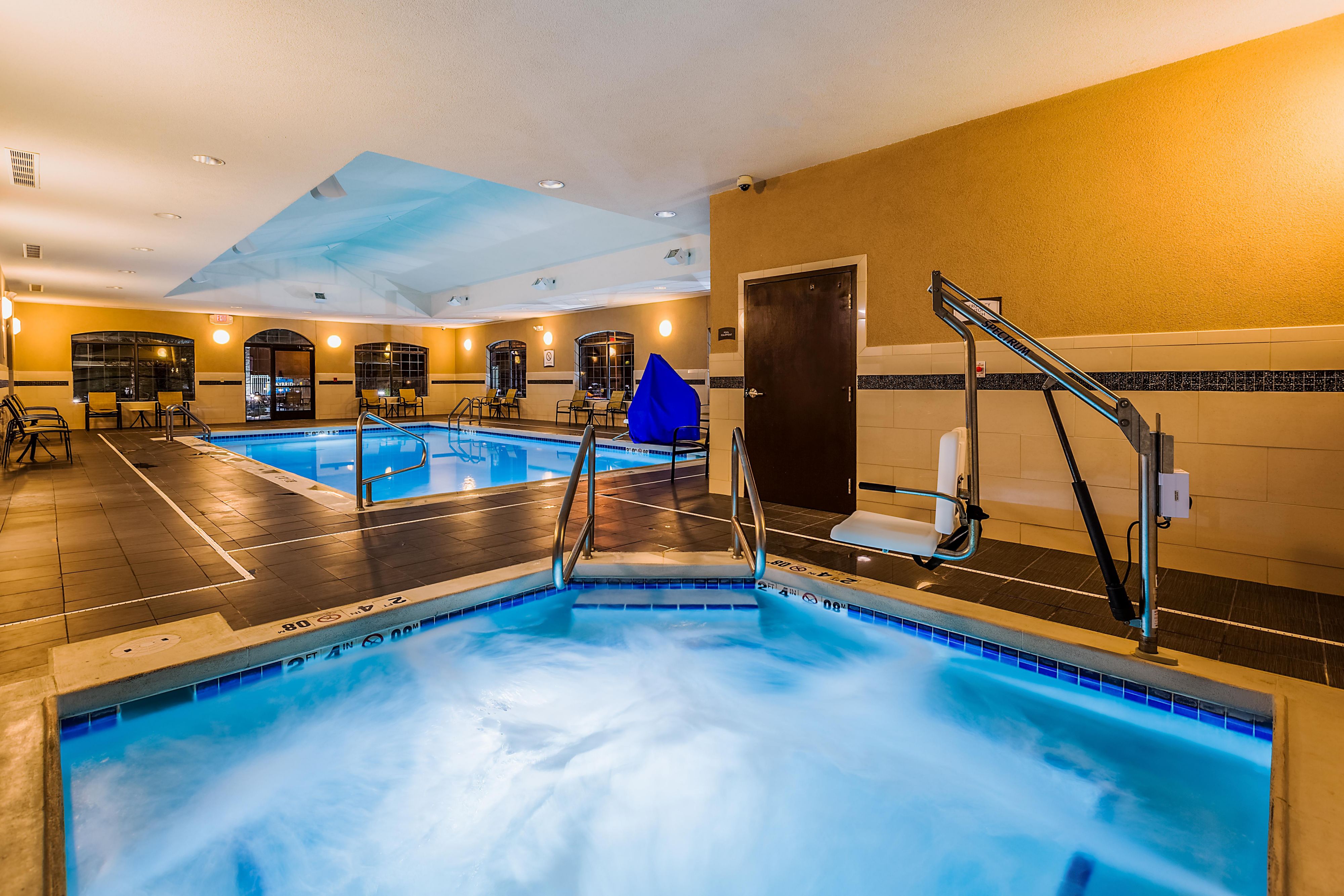 Our indoor pool and hot tub are open year round for your relaxation and enjoyment.
