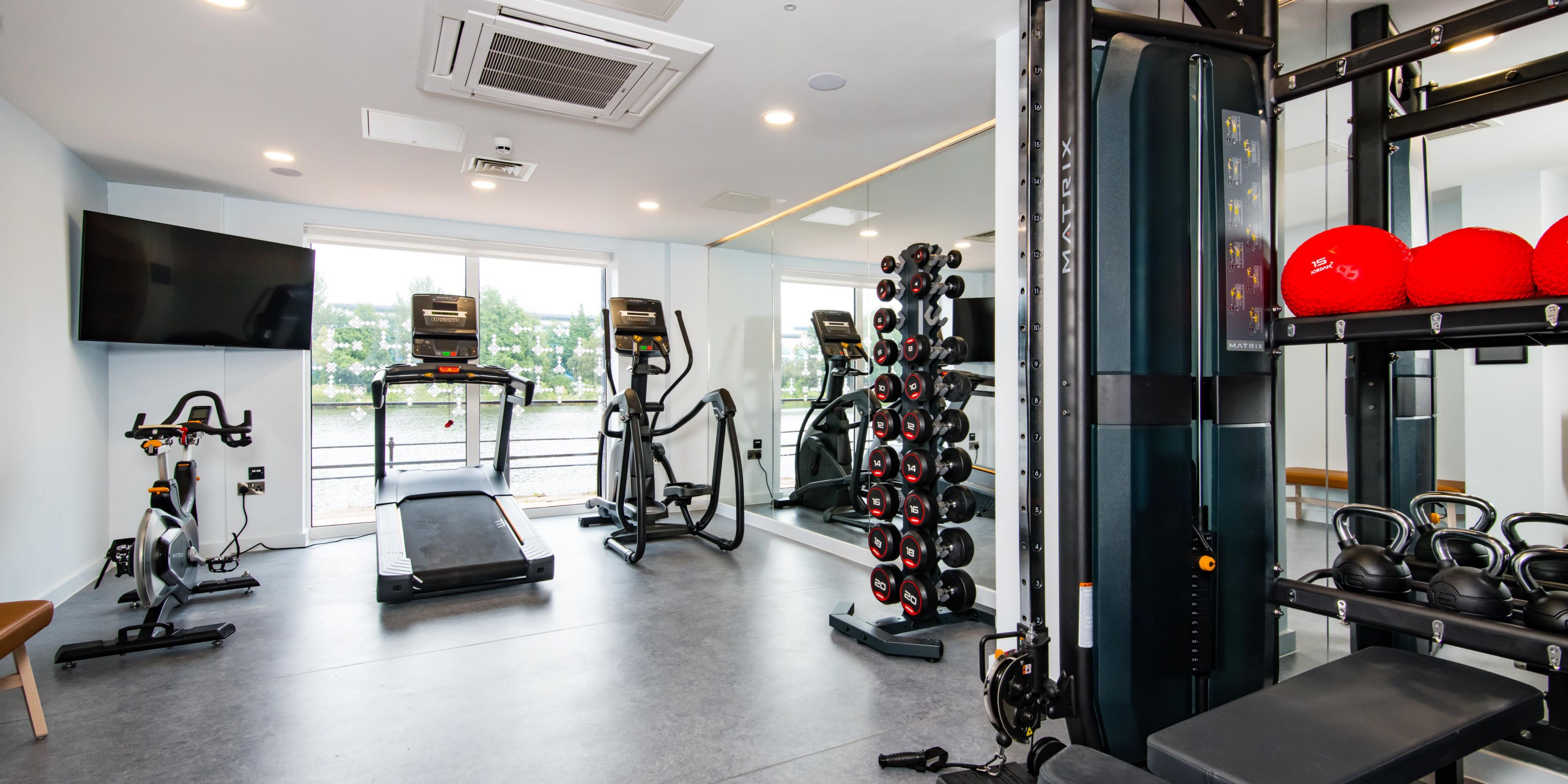 Equipment includes x-fit, treadmill, bike and free weights too