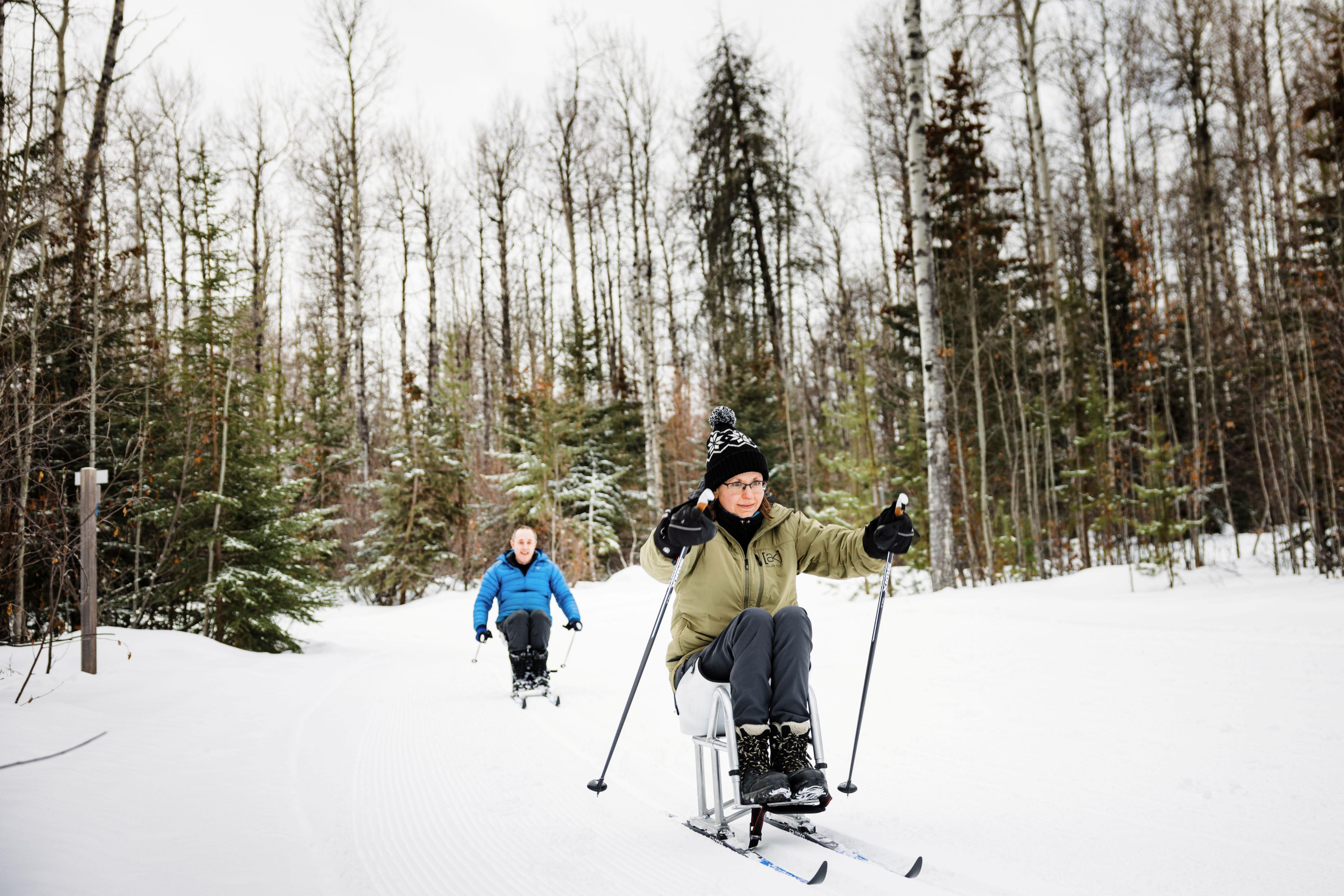 Sit skiing at Bear Mountain Nordic Ski Trails in Dawson Creek.