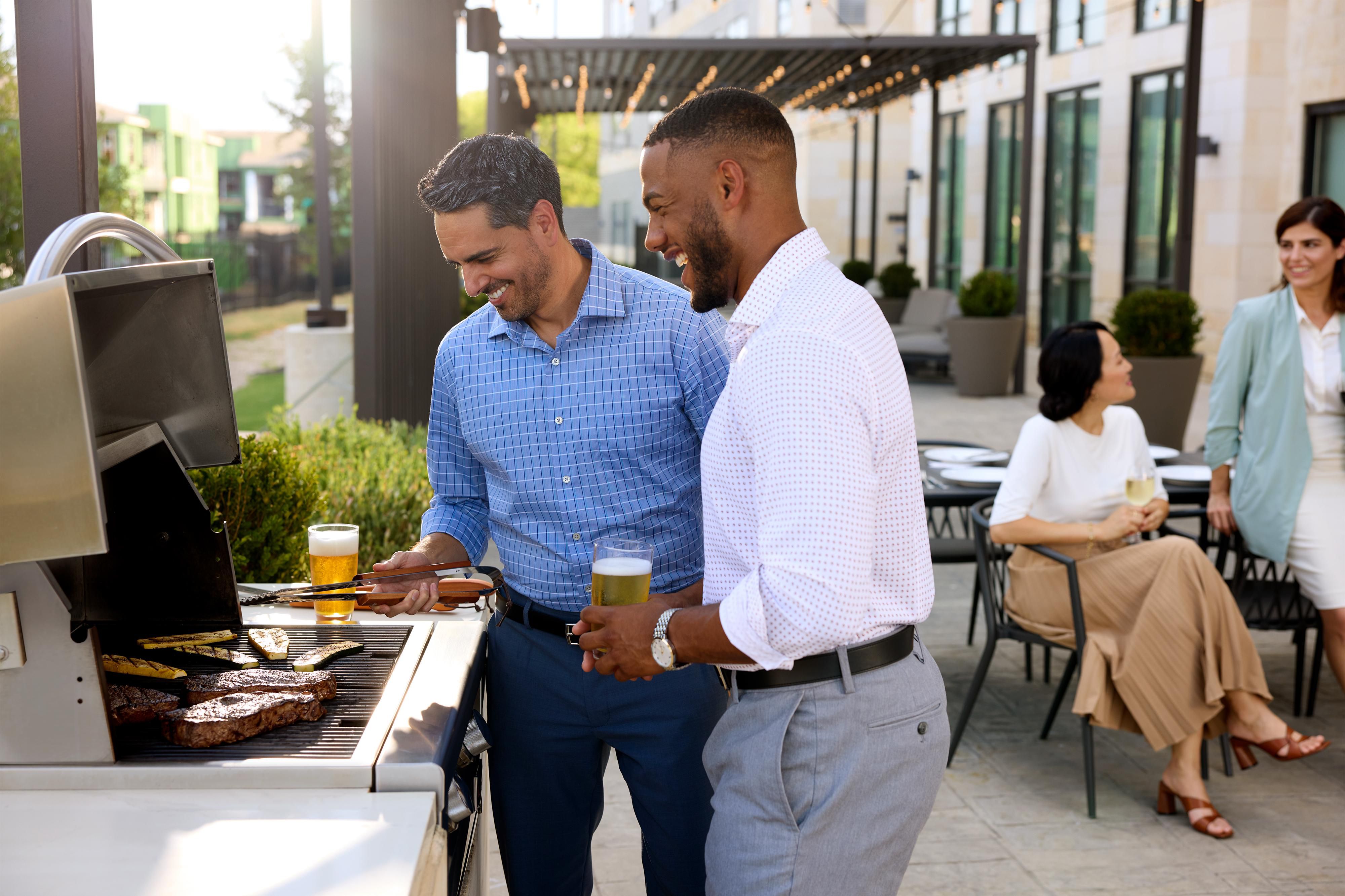 Enjoy a change of scenery on our outdoor patio complete with comfortable seating, fireplace and grills.