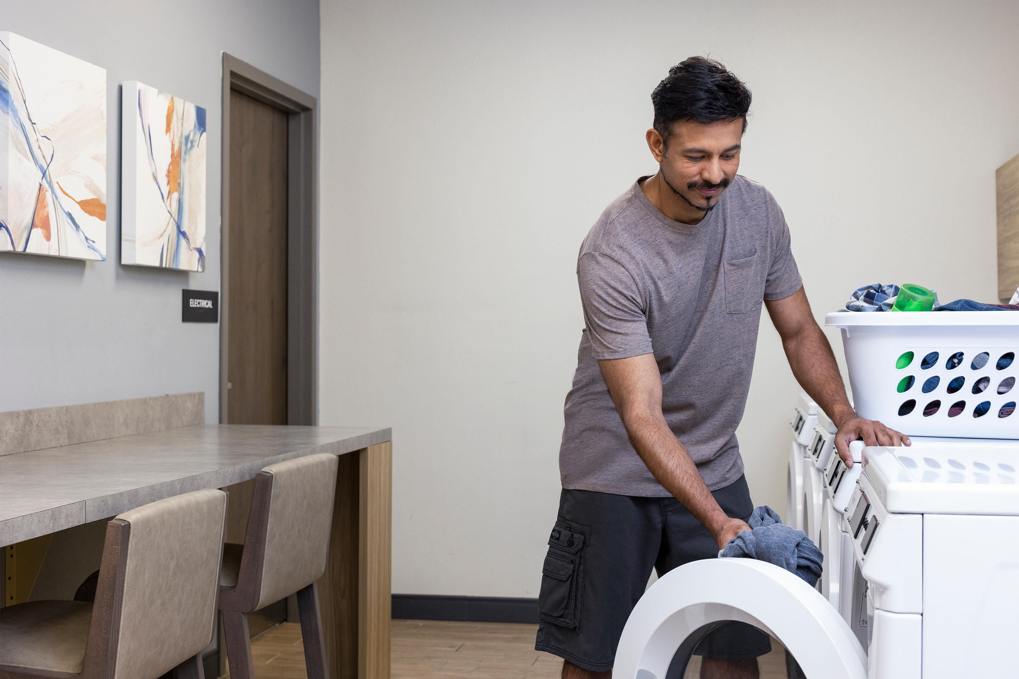 Access to free laundry machines is available 24/7.