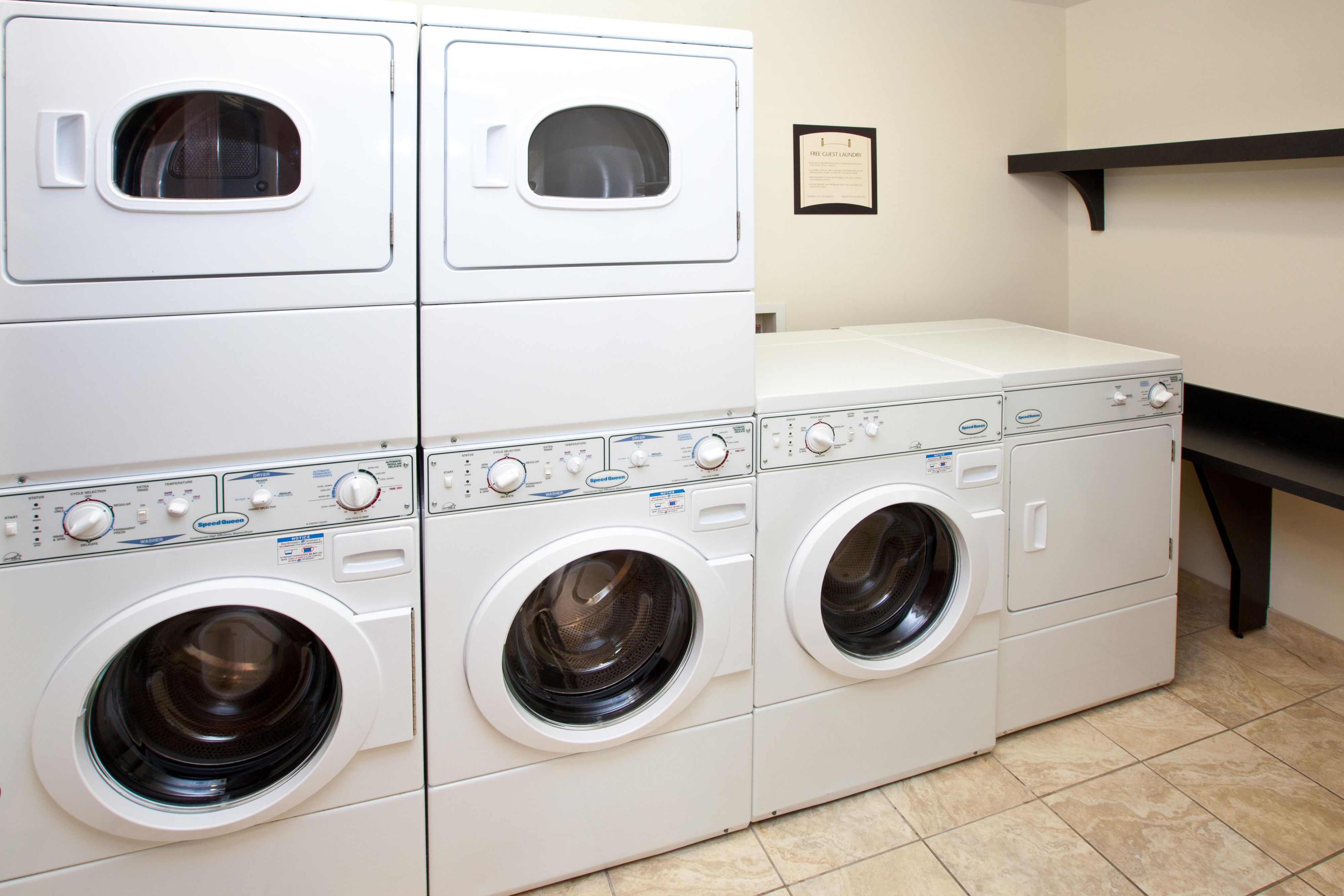 Enjoy the convenience of our complimentary no-coin self-operating laundry machines in our guest laundry area.