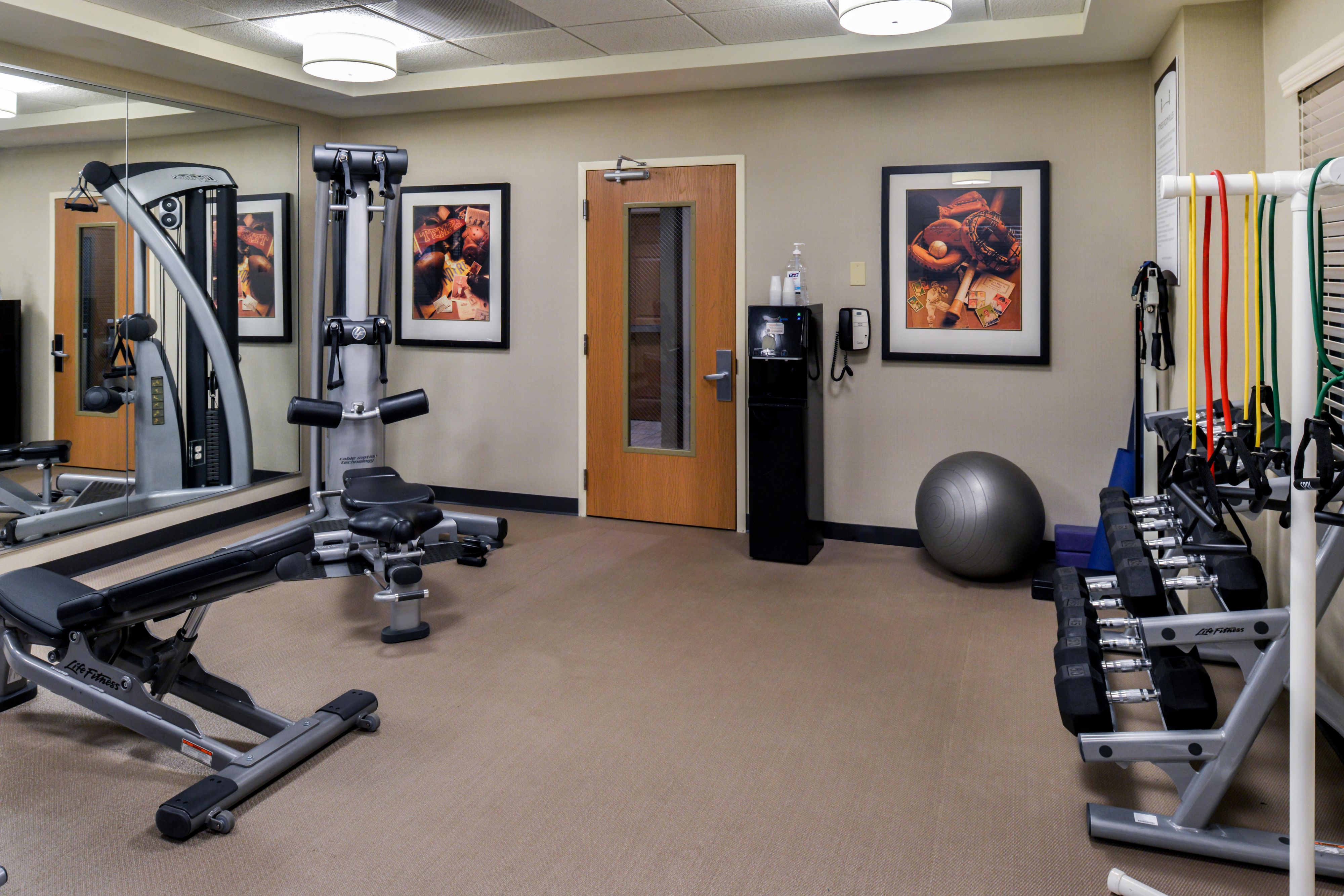 Take advantage of our 24 Hour Fitness Center featuring Life Time Fitness Equipment, free weights, a bosu and stability ball, and exercise bands.  