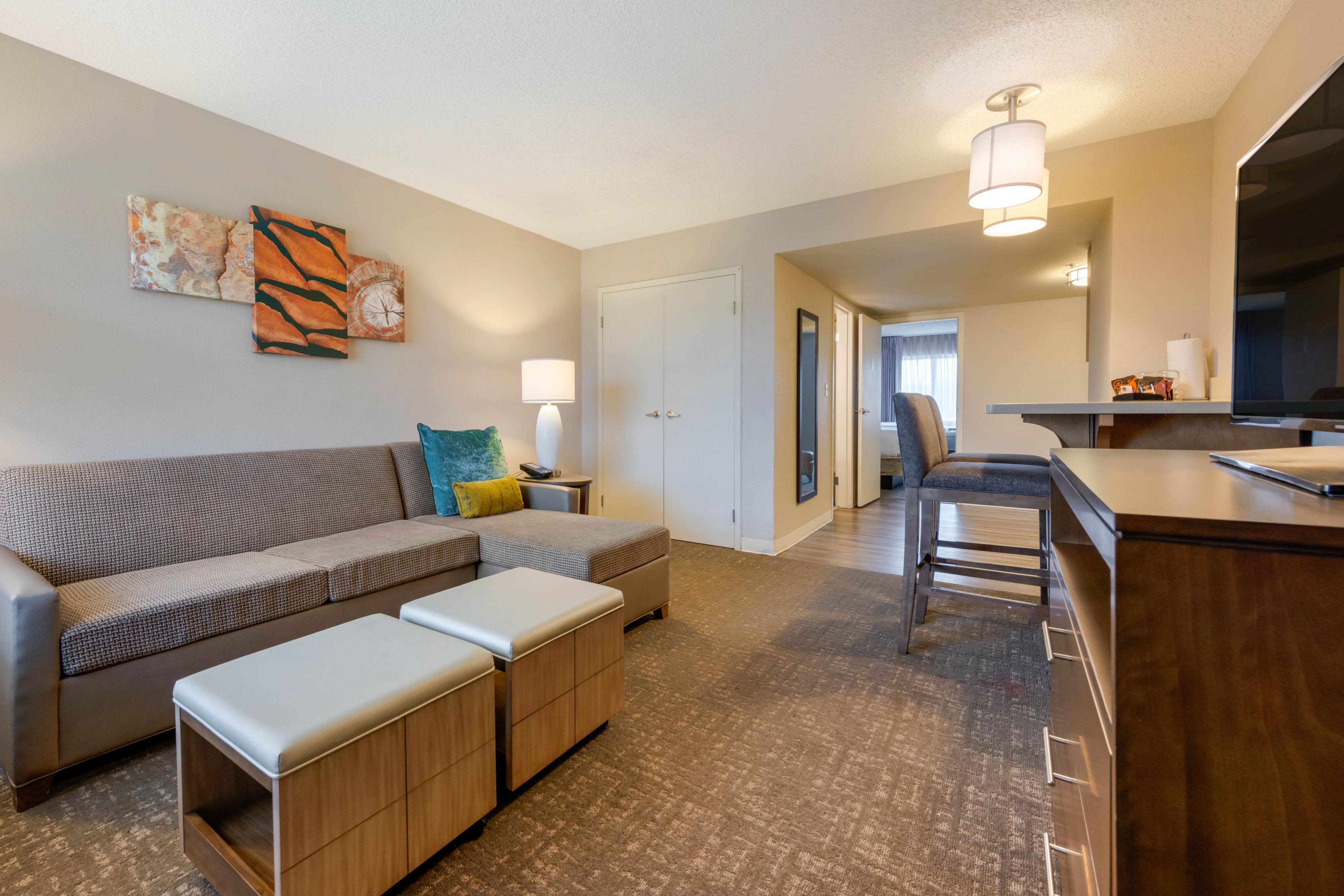 Enjoy our spacious one-bedroom and two-bedroom condo-style suites providing all the comforts of home. Each suite comes equipped with a full kitchen, dining room, and living room to allow your group to stretch out and relax. We also offer complimentary laundry services, and a breakfast buffet with something for everyone.