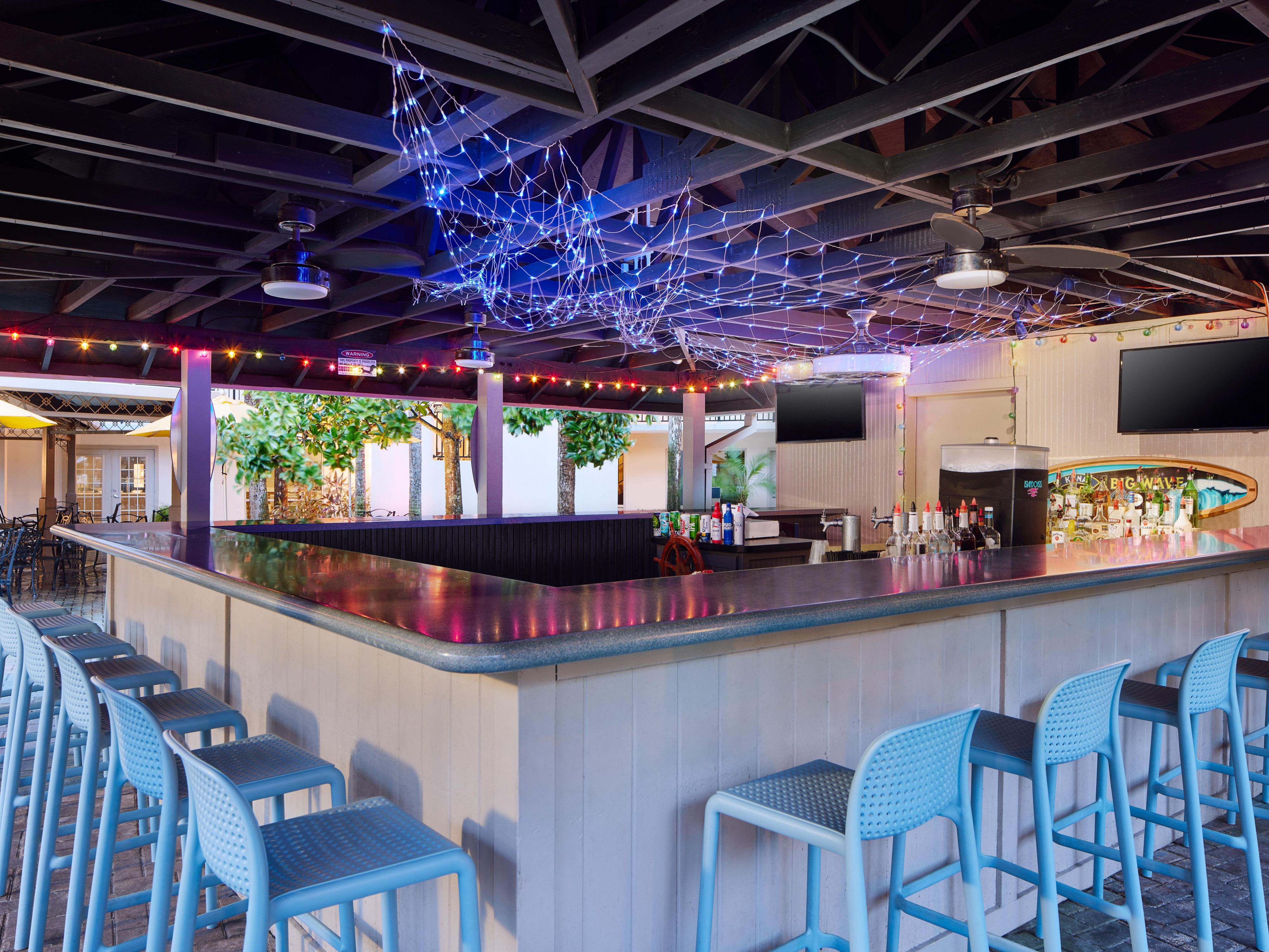 Outdoor bar with food and drinks
