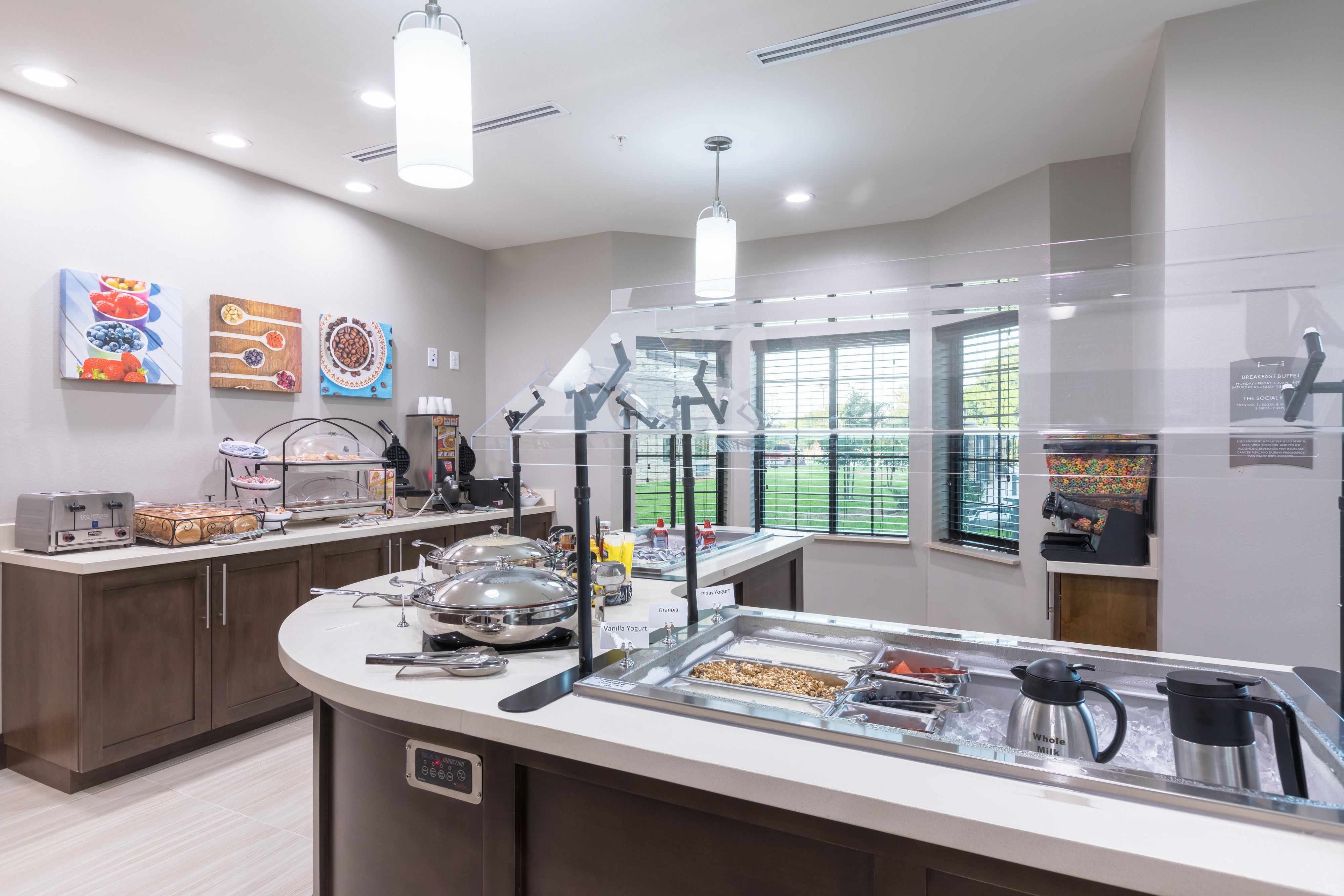 Join us for a hot breakfast buffet every morning with many different options from scrambled eggs to waffles to a fruit and yogurt bar.