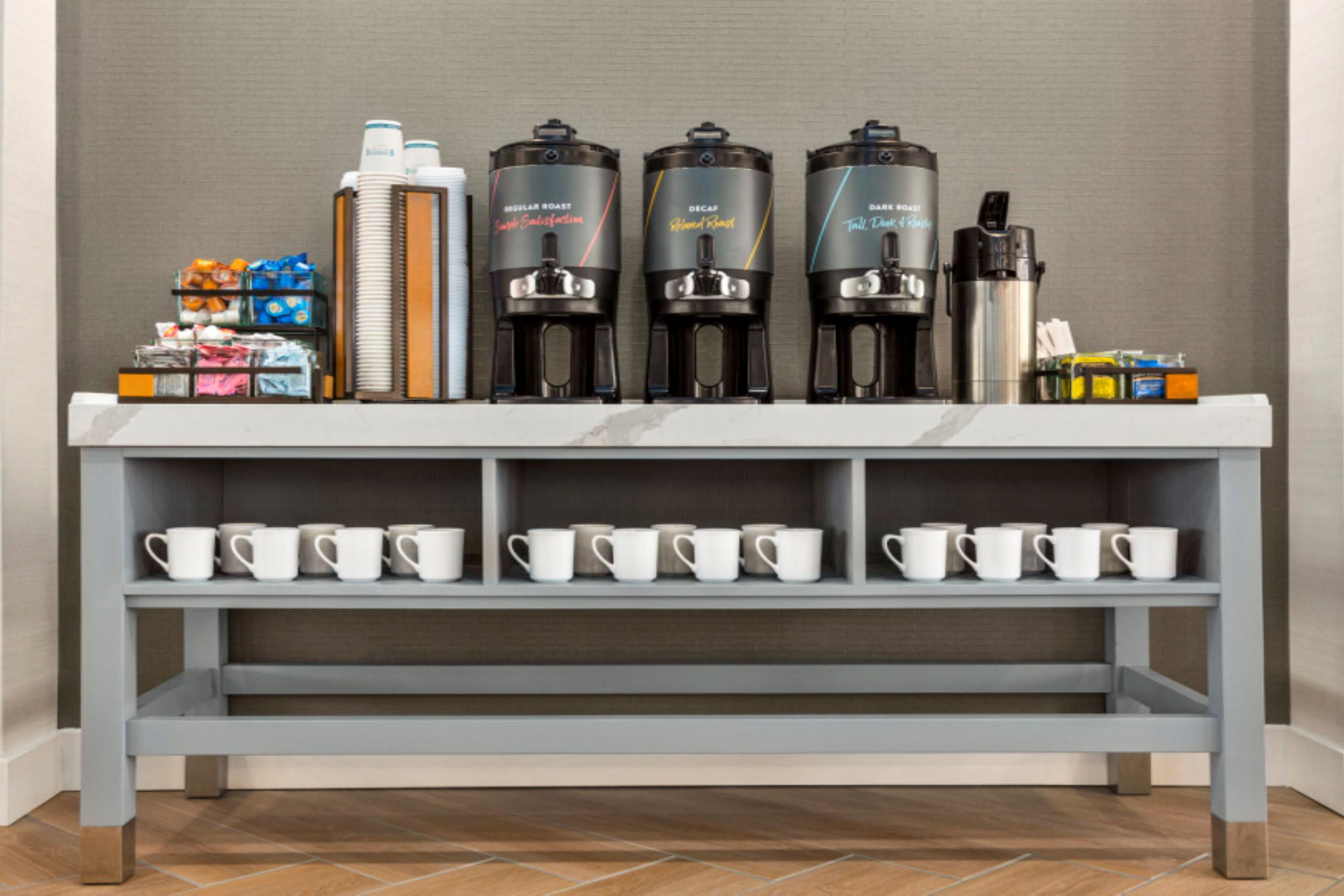 Start your day off right with our complimentary breakfast buffet, which includes freshly prepared favorites, coffee, juices, and more. Breakfast times begin Monday-Friday from 6:30AM-9:30AM, Saturday & Sunday from 7:30AM-10:30AM.