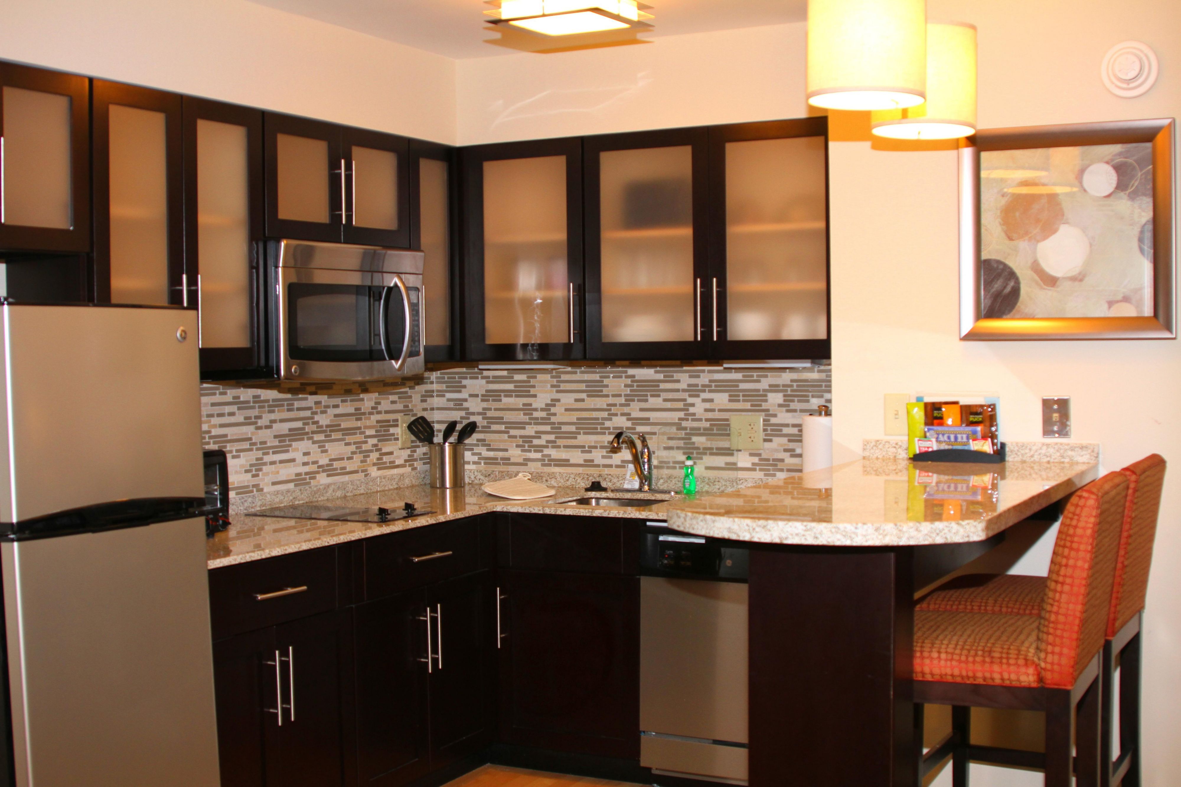 Fully equipped kitchens in every suite. Prepare your own meals in the comfort of your own guest suite. Forgot something? We offer a 24-hour pantry with items for purchase.