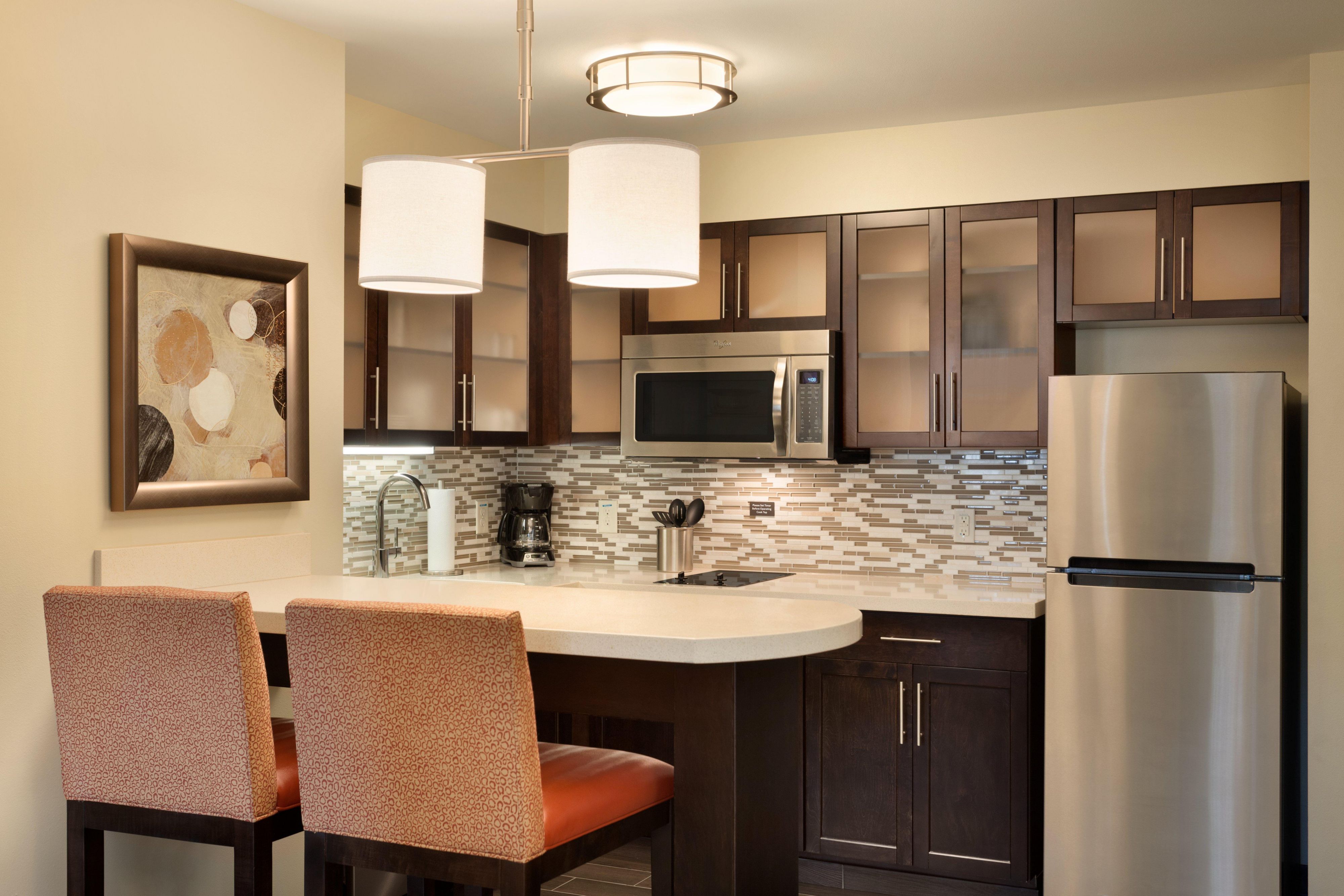 Make yourself at home in our apartment-style suites with full kitchens, including a microwave, refrigerator, cooking utensils, and more.