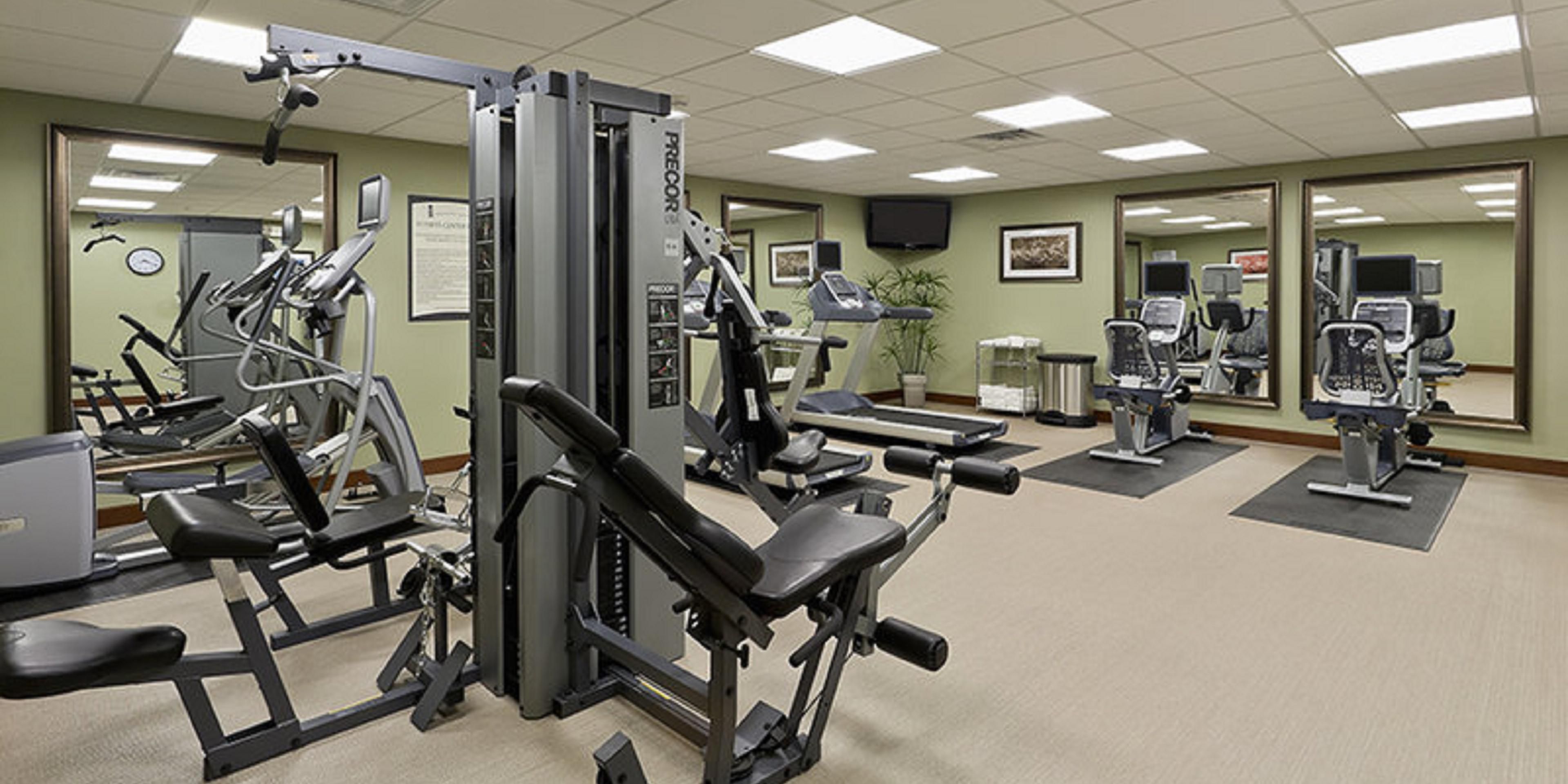 Our fitness center features treadmills, free weights and more