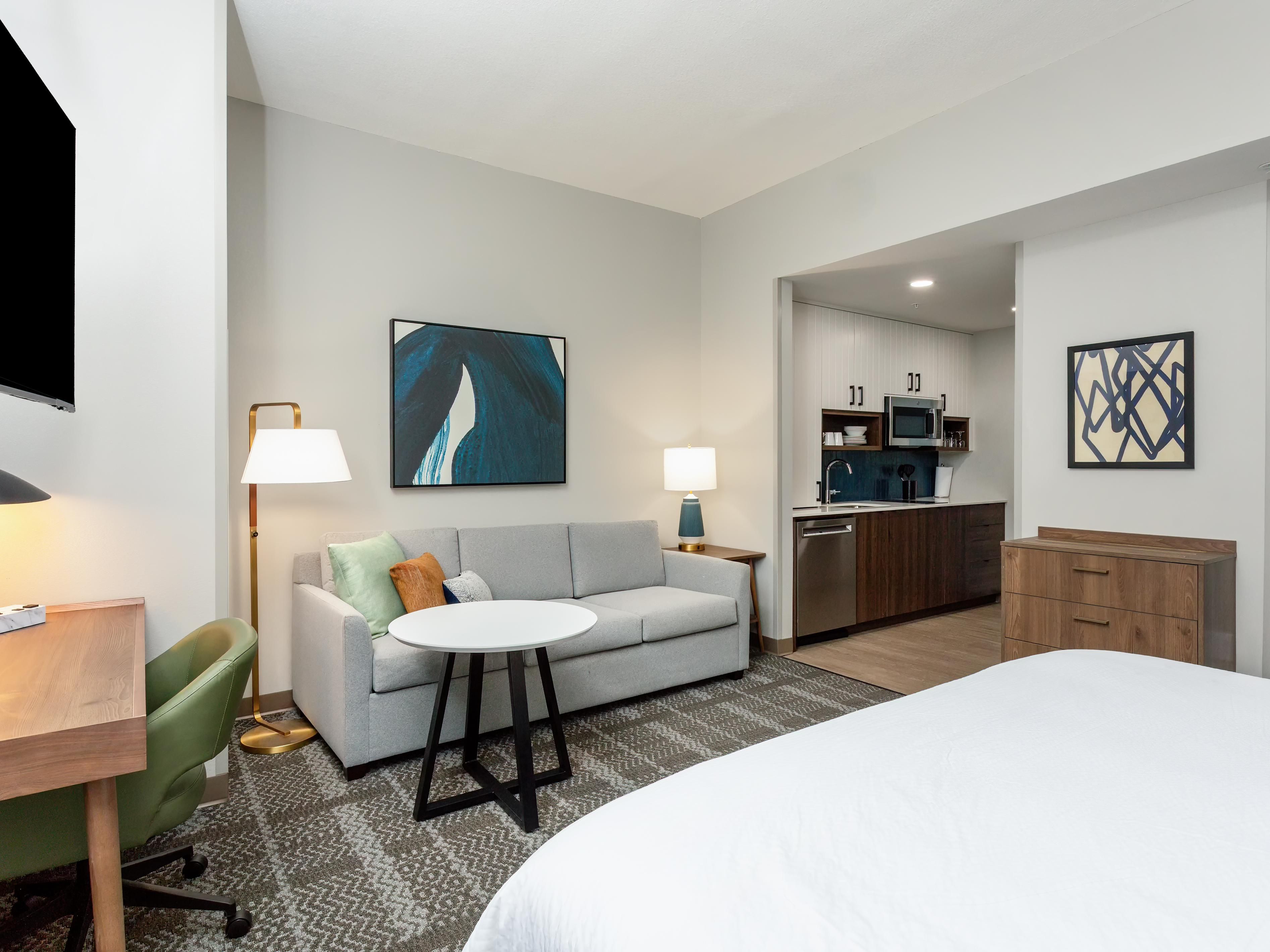 Extended stay suite with full kitchen and living area