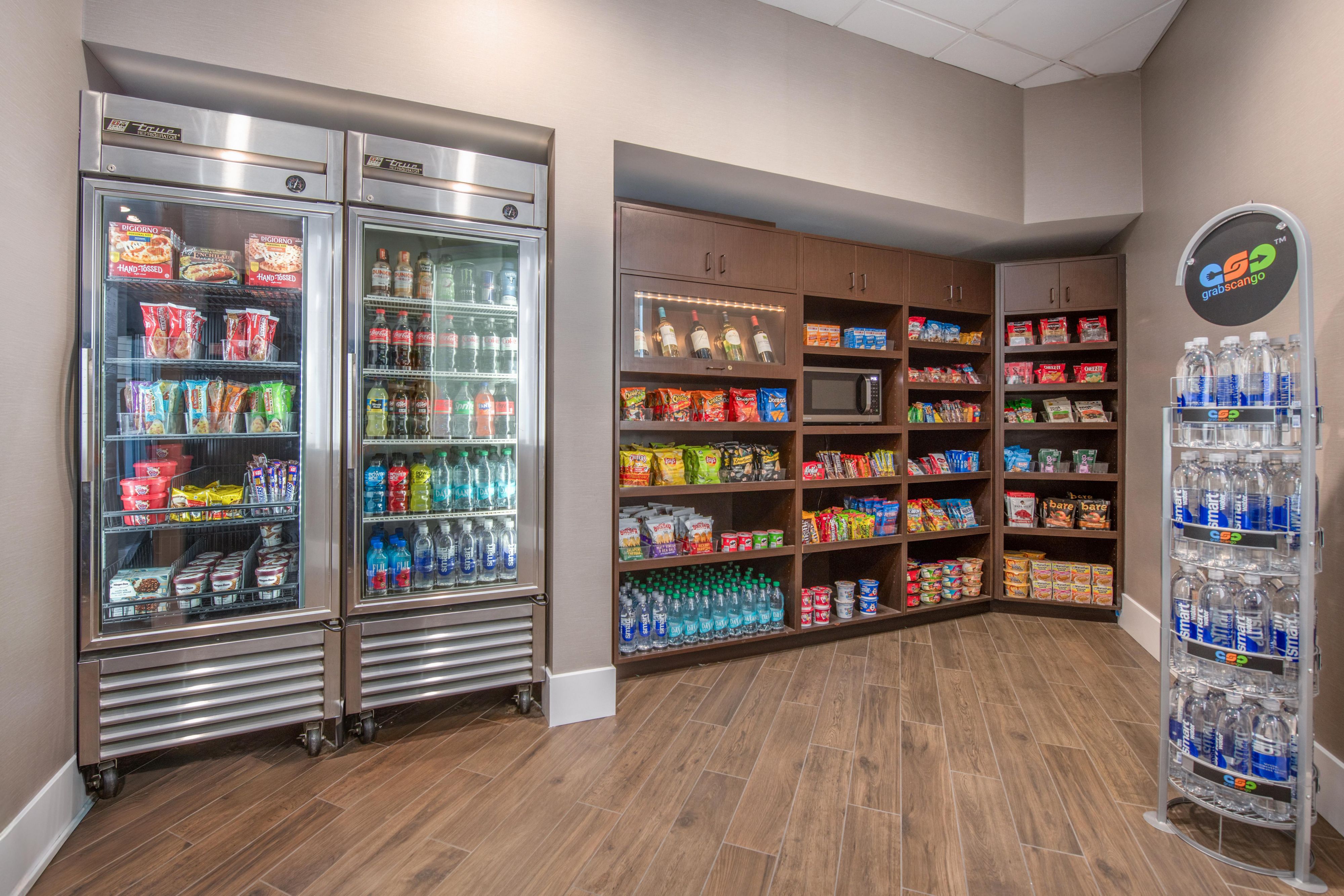 Food basics are available in the pantry in our lobby for you to stock up on easy-to-prepare meals and snacks for your room. Each suite has a full-size refrigerator for you to store your goods.
